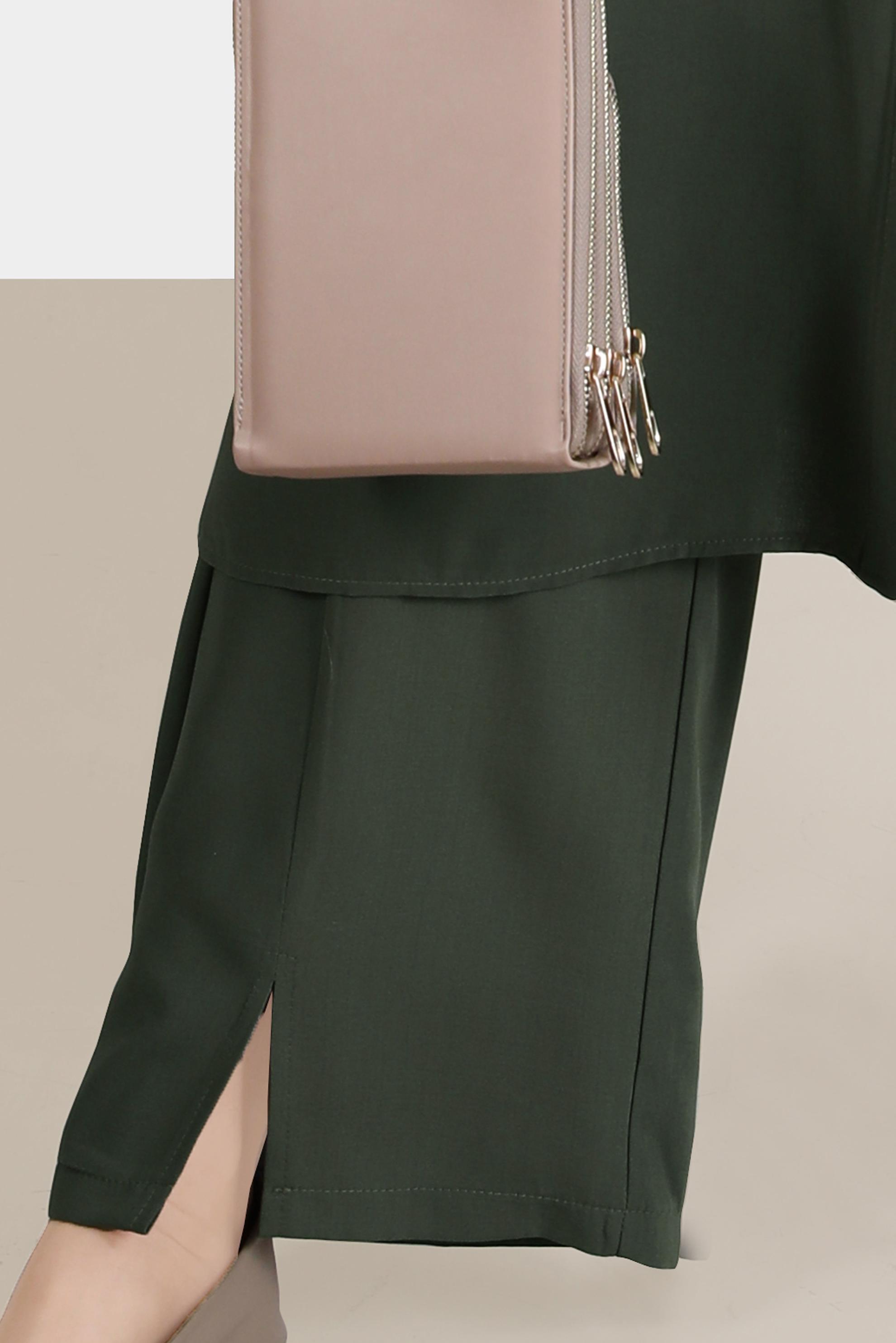 Tesettür giyim HAKİ BOYDAN DÜĞMELİ YIRTMAÇ DETAYLI İKİLİ PANT. TAKIM 42517 