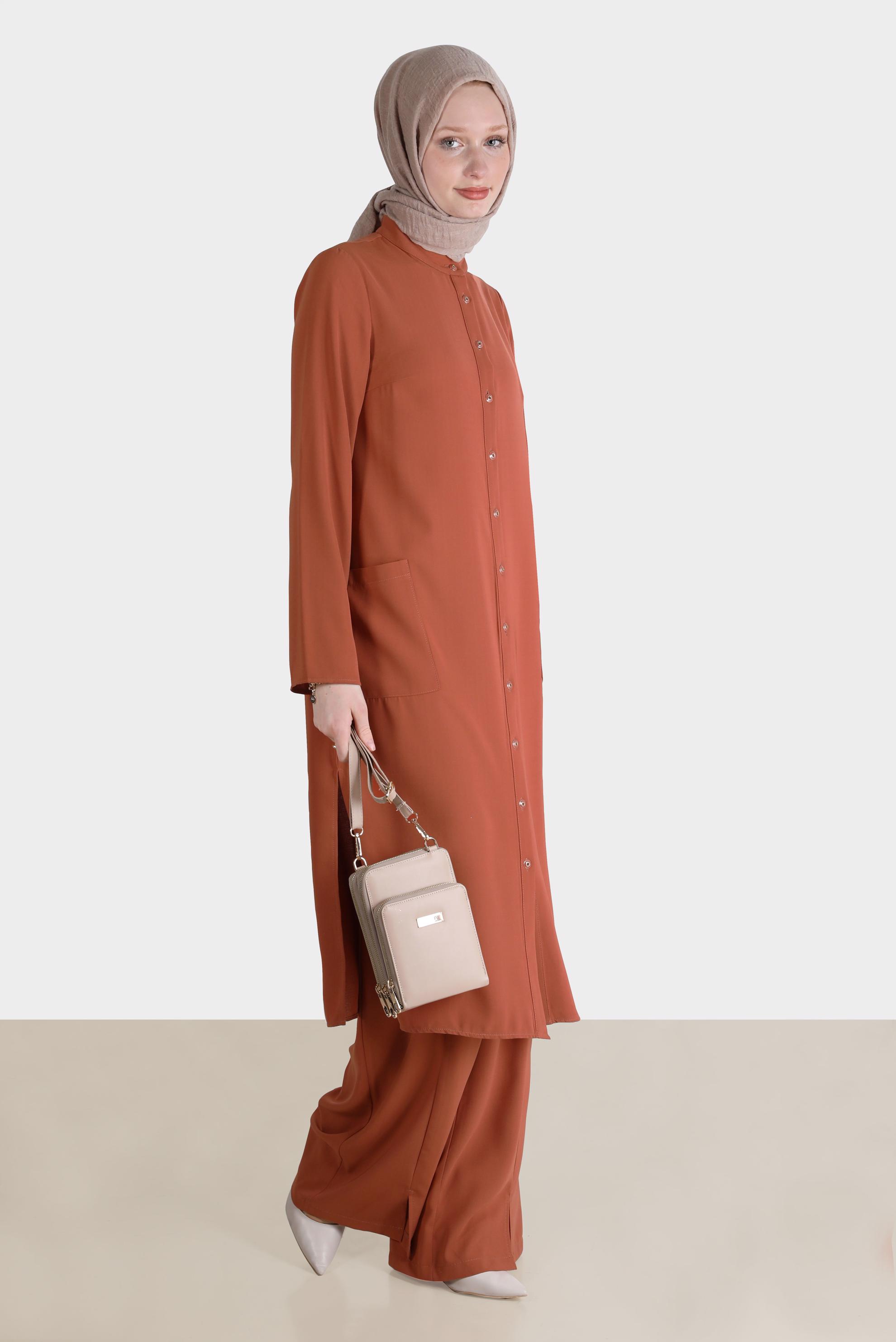 Vêtements hijab ORANGE ENSEMBLE PANTALON 2 PIÈCES AVEC FENTE À BOUTONS 42517