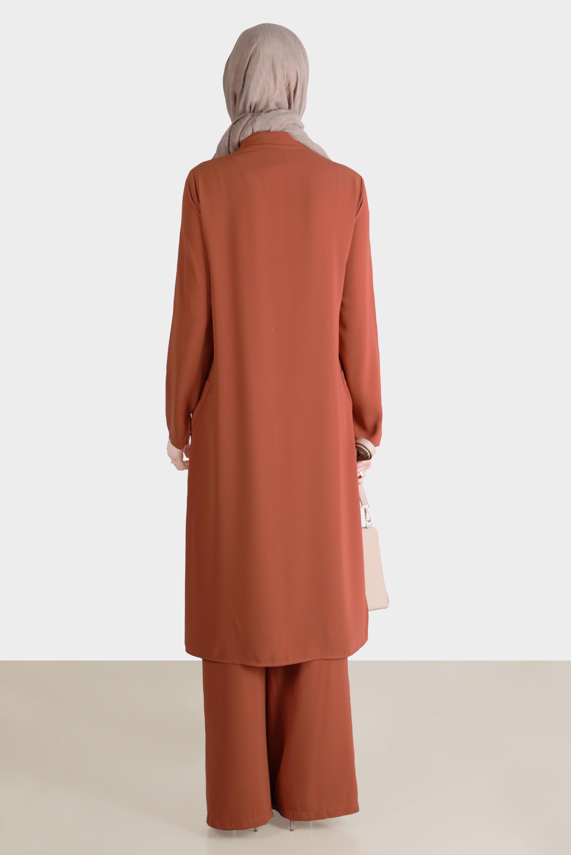 Vêtements hijab ORANGE ENSEMBLE PANTALON 2 PIÈCES AVEC FENTE À BOUTONS 42517