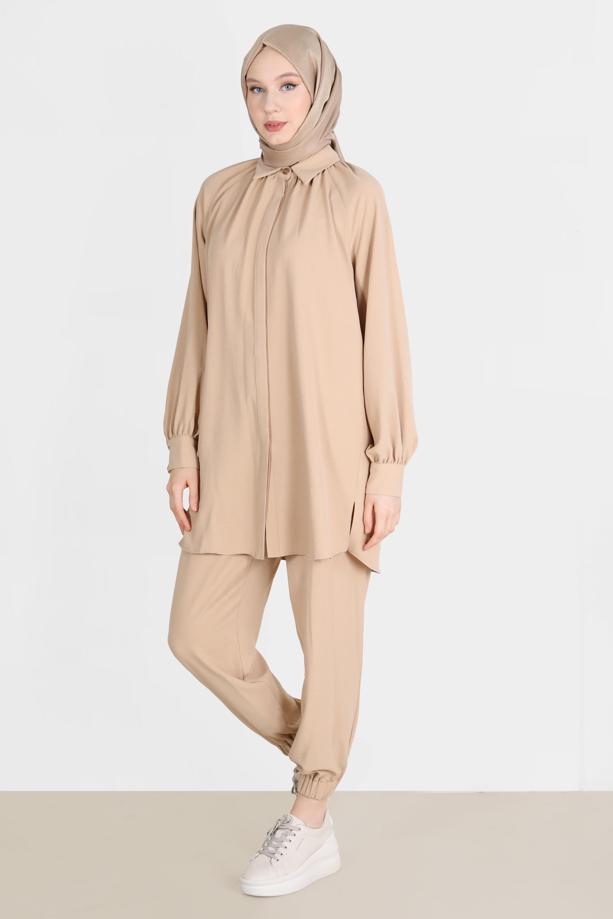 Tesettür giyim KUM PAÇASI LASTİKLİ GİZLİ DÜĞMELİ İKİLİ PANT. TAKIM 42518 