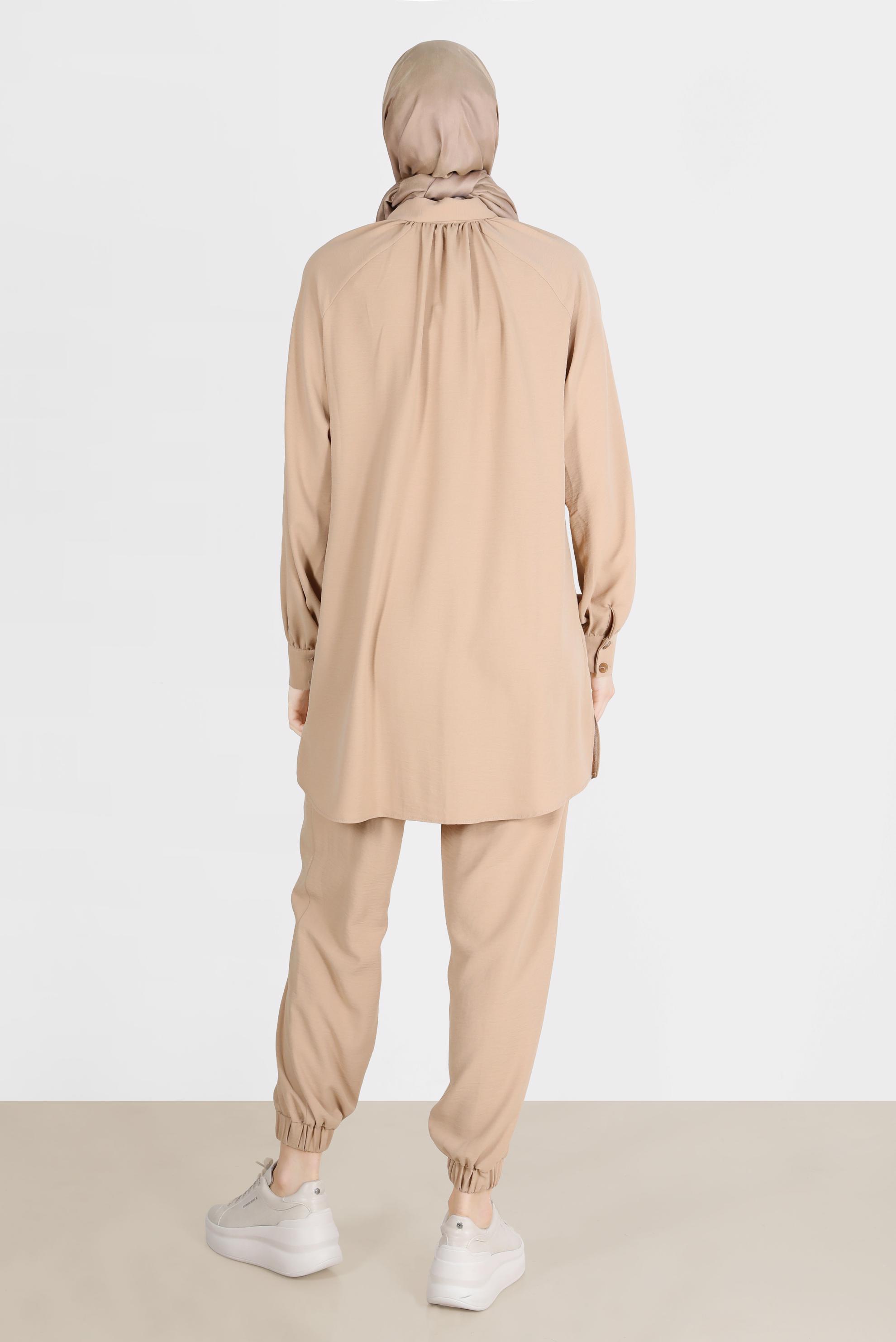 Tesettür giyim KUM PAÇASI LASTİKLİ GİZLİ DÜĞMELİ İKİLİ PANT. TAKIM 42518 