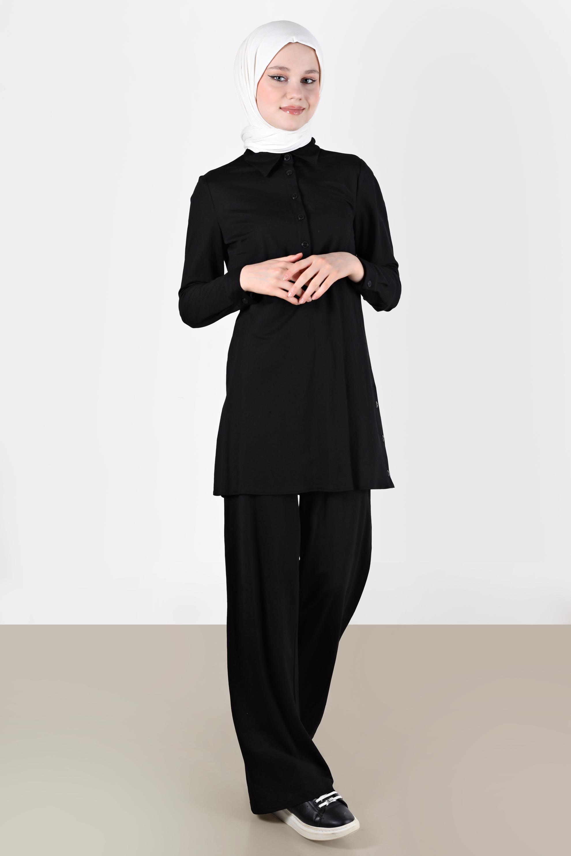 Tesettür giyim SİYAH DÜĞME DETAYLI BASIC İKİLİ PANT. TAKIM 42533 