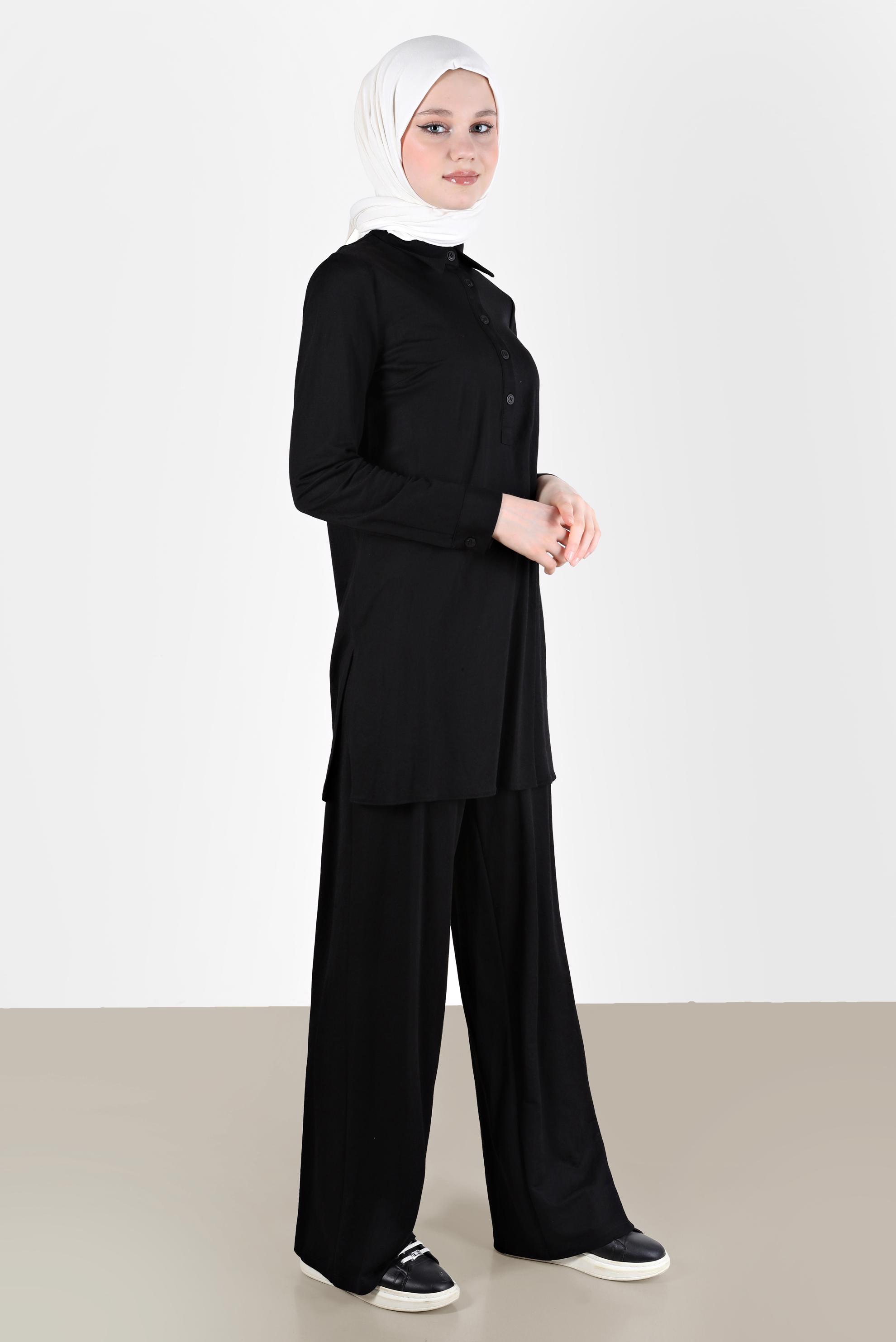 Tesettür giyim SİYAH DÜĞME DETAYLI BASIC İKİLİ PANT. TAKIM 42533 