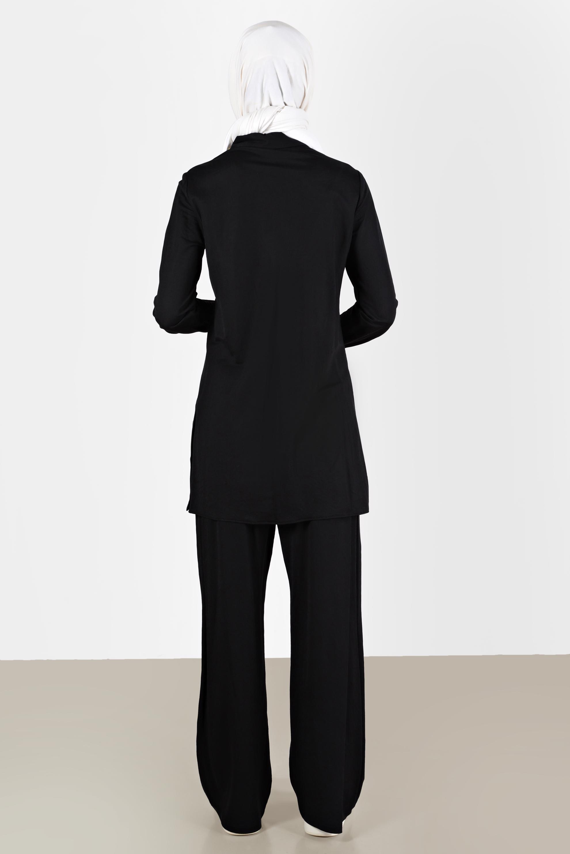 Tesettür giyim SİYAH DÜĞME DETAYLI BASIC İKİLİ PANT. TAKIM 42533 