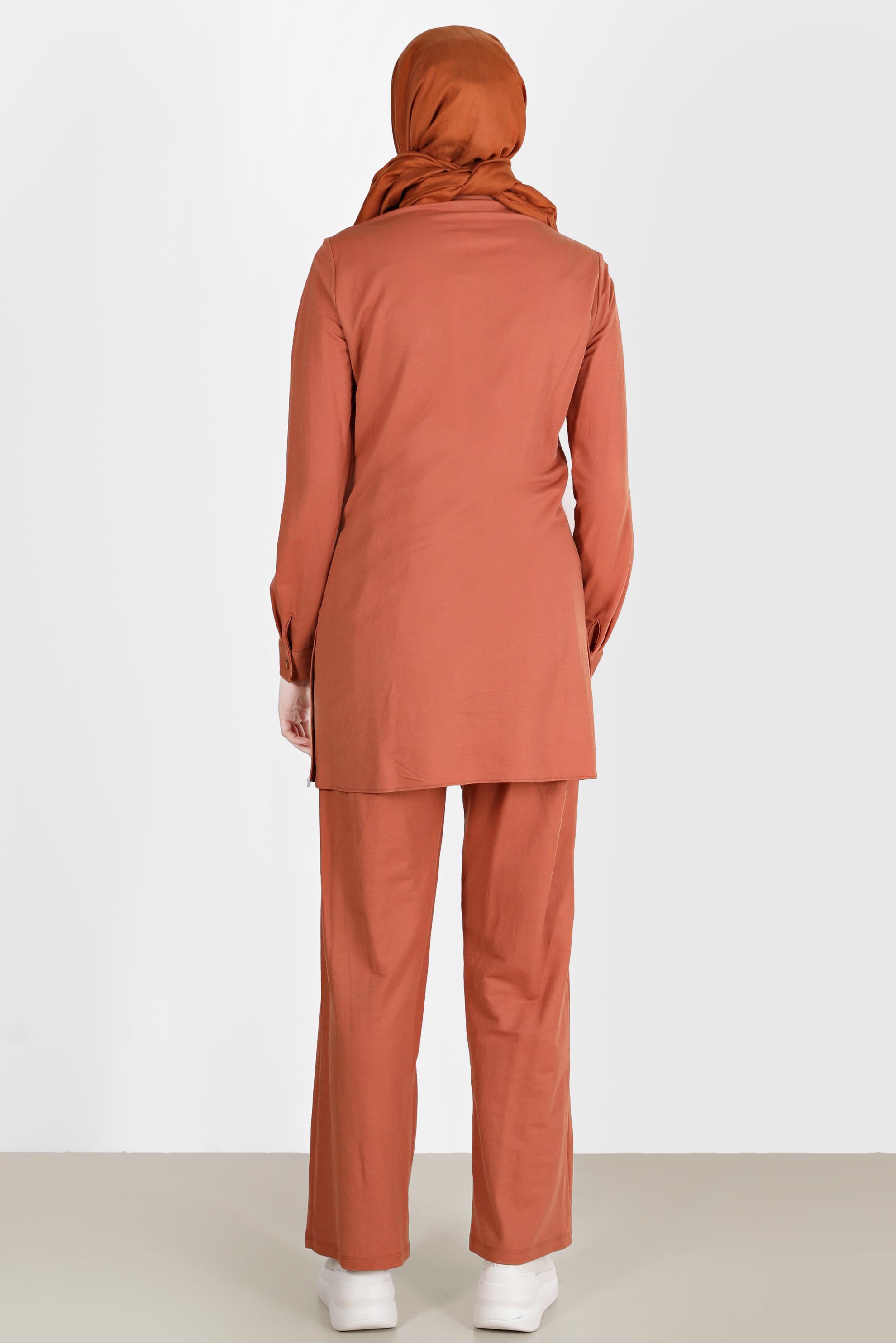 Tesettür giyim TURUNCU DÜĞME DETAYLI BASIC İKİLİ PANT. TAKIM 42533 