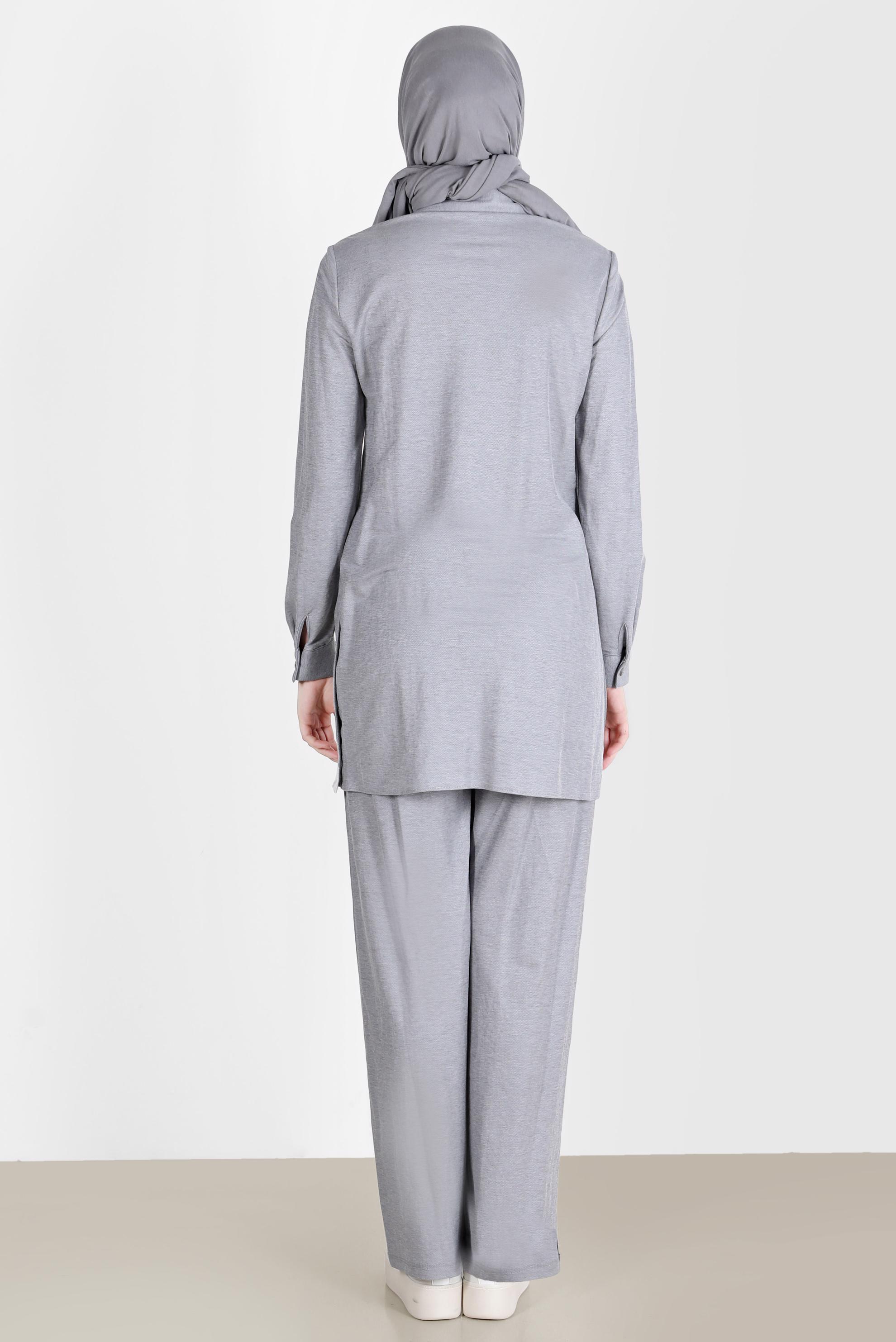 Tesettür giyim GRİ DÜĞME DETAYLI BASIC İKİLİ PANT. TAKIM 42533 