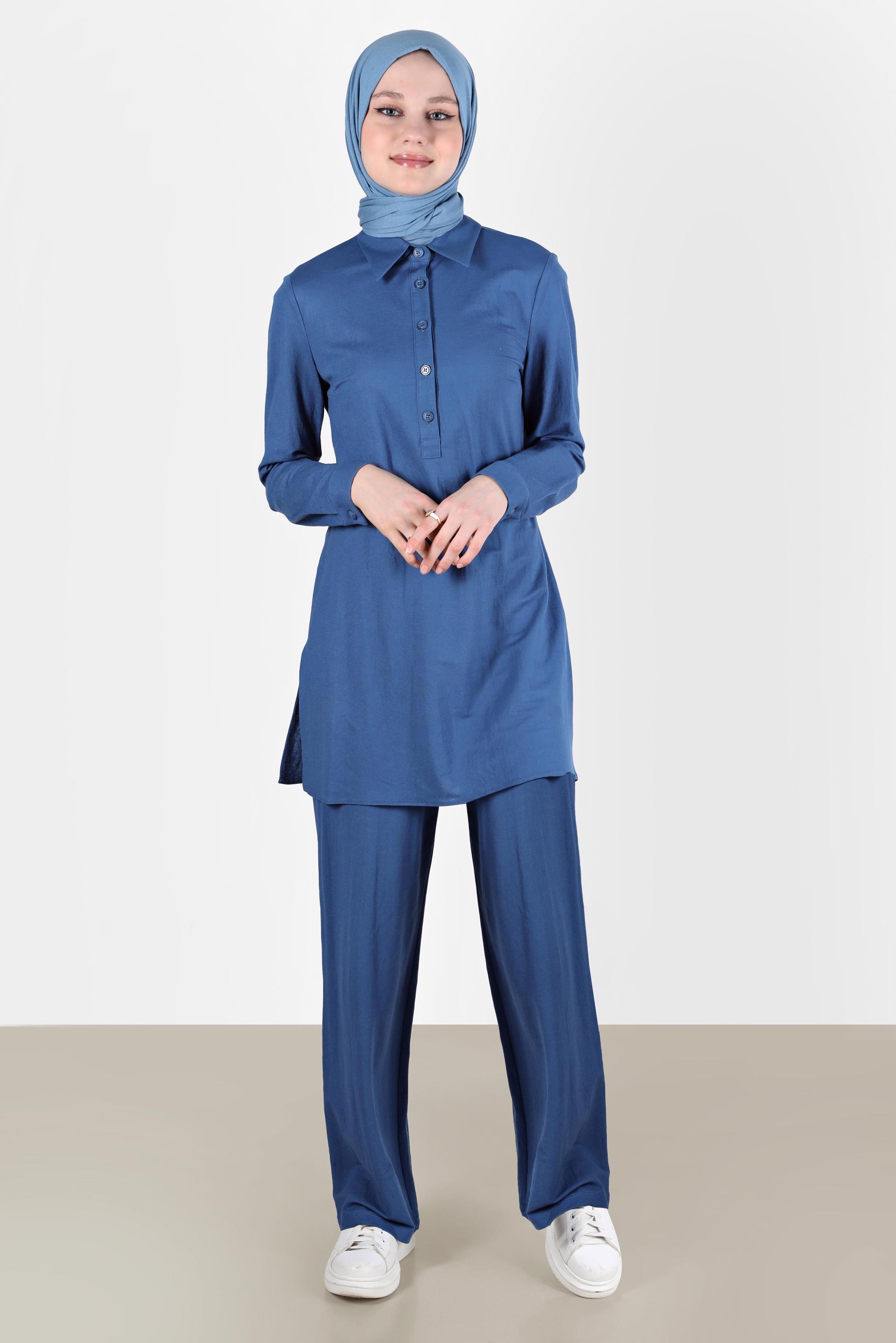 Tesettür giyim LACİVERT DÜĞME DETAYLI BASIC İKİLİ PANT. TAKIM 42533 