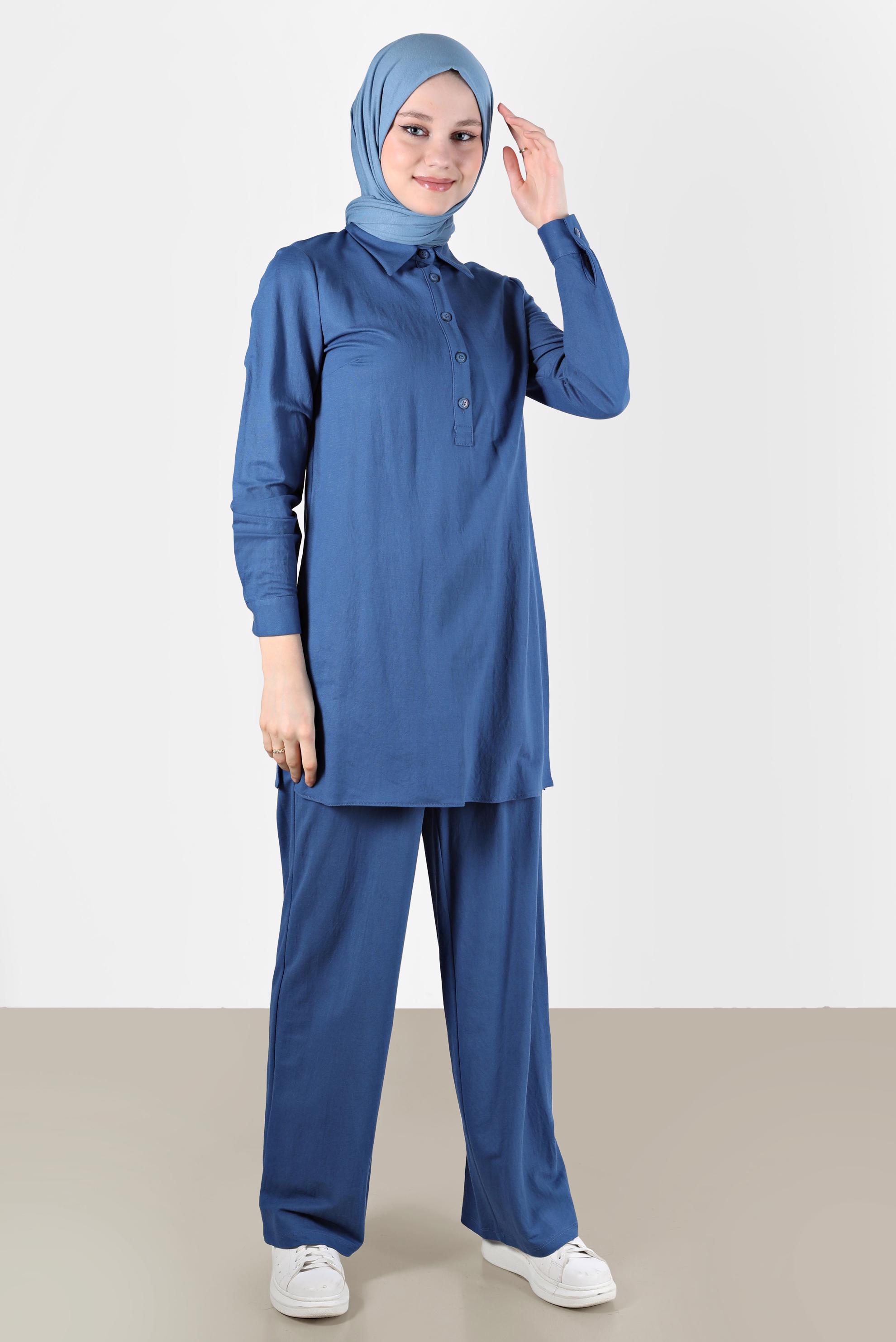 Tesettür giyim LACİVERT DÜĞME DETAYLI BASIC İKİLİ PANT. TAKIM 42533 