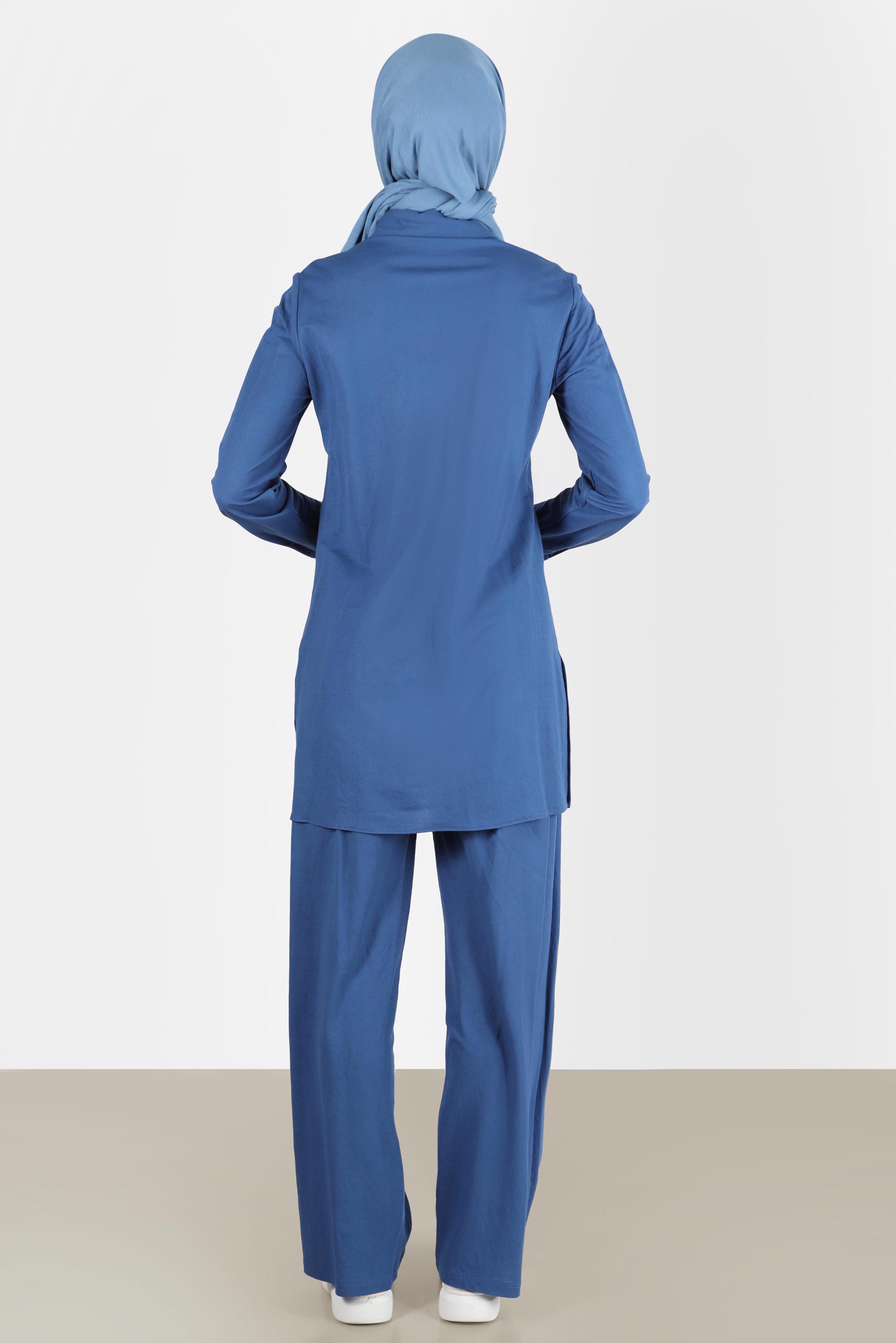 Tesettür giyim LACİVERT DÜĞME DETAYLI BASIC İKİLİ PANT. TAKIM 42533 