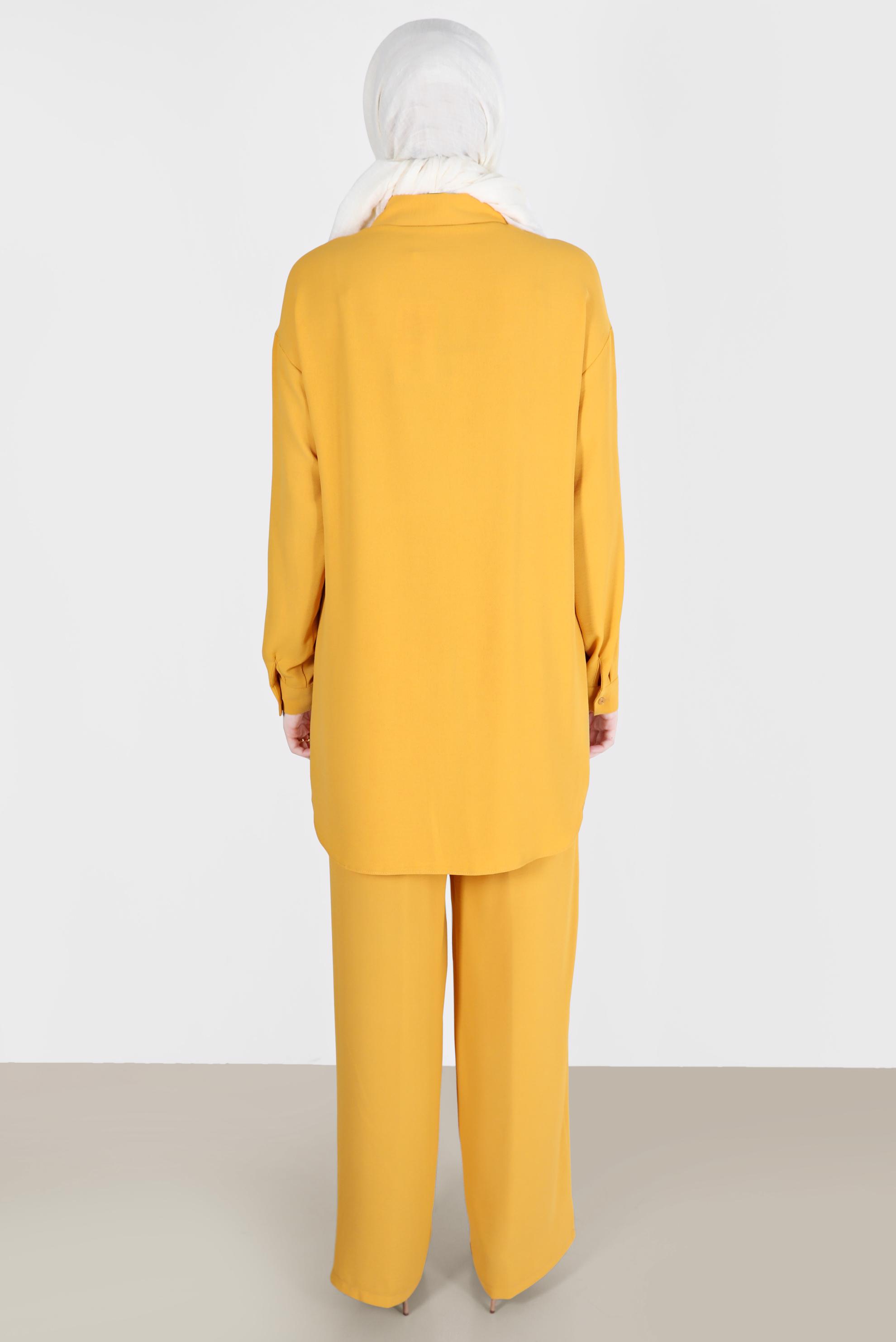 Tesettür giyim SARI BROŞ DETAYLI İKİLİ PANT. TAKIM 42548 