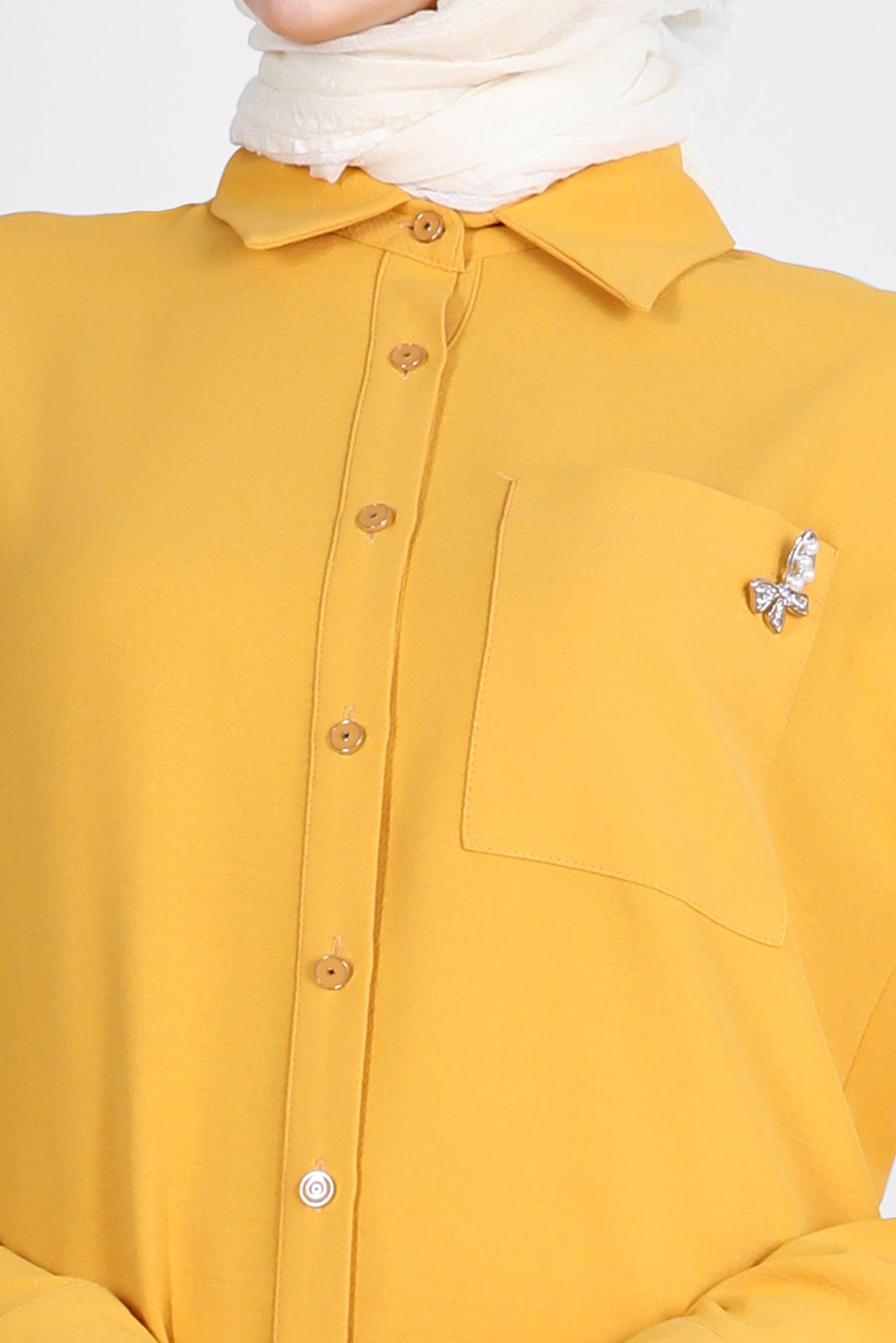 Tesettür giyim SARI BROŞ DETAYLI İKİLİ PANT. TAKIM 42548 