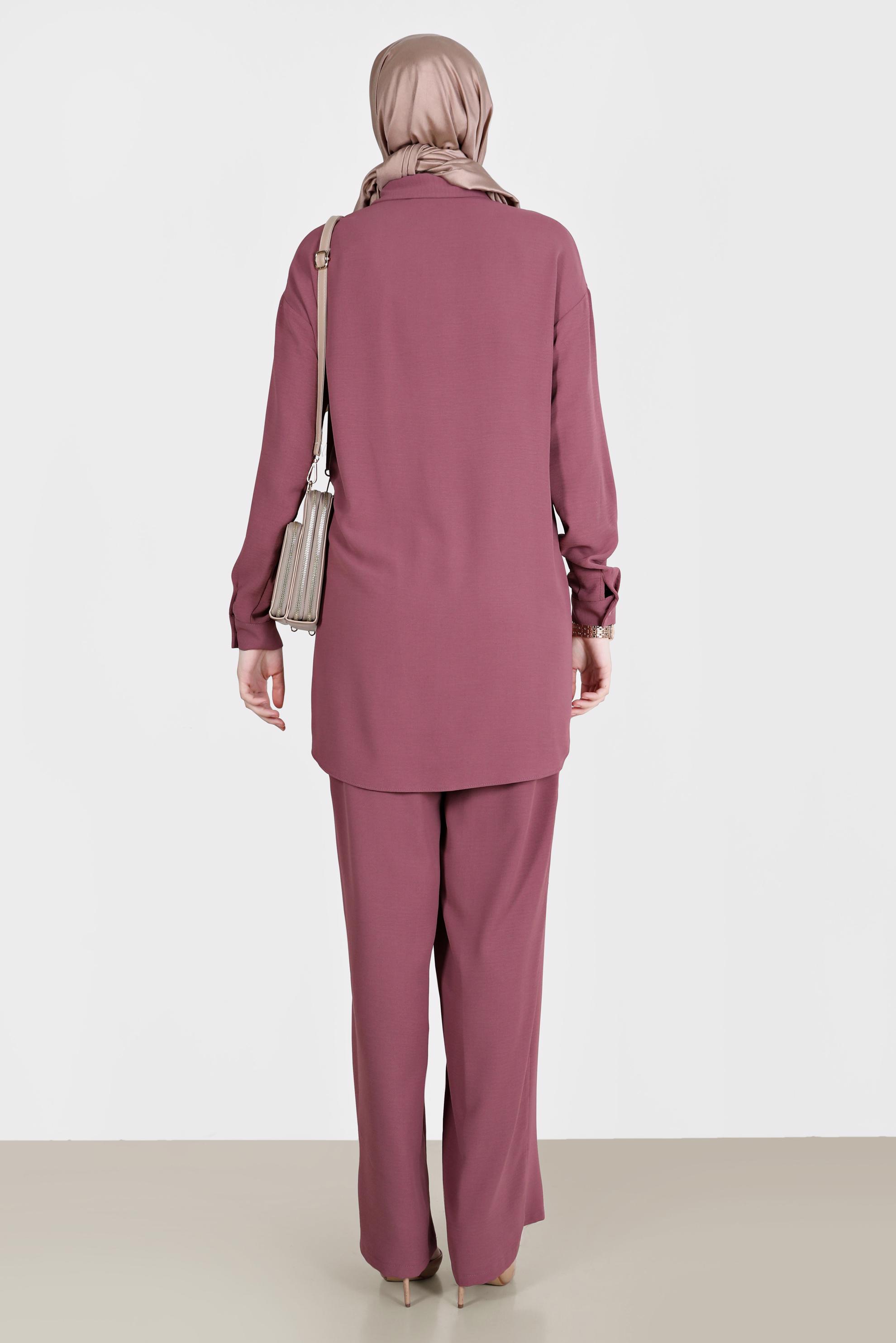 Tesettür giyim MOR BROŞ DETAYLI İKİLİ PANT. TAKIM 42548 