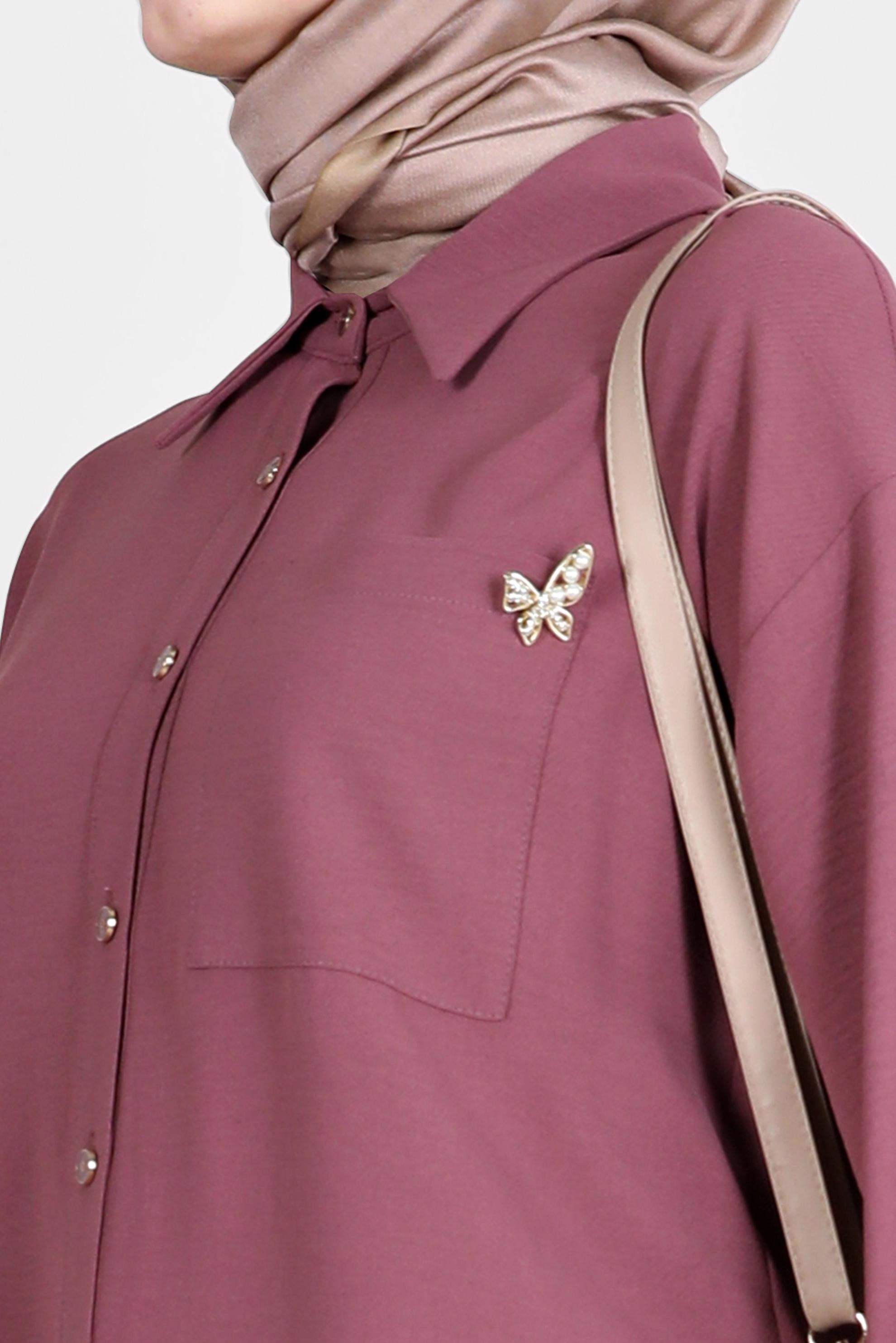 Tesettür giyim MOR BROŞ DETAYLI İKİLİ PANT. TAKIM 42548 