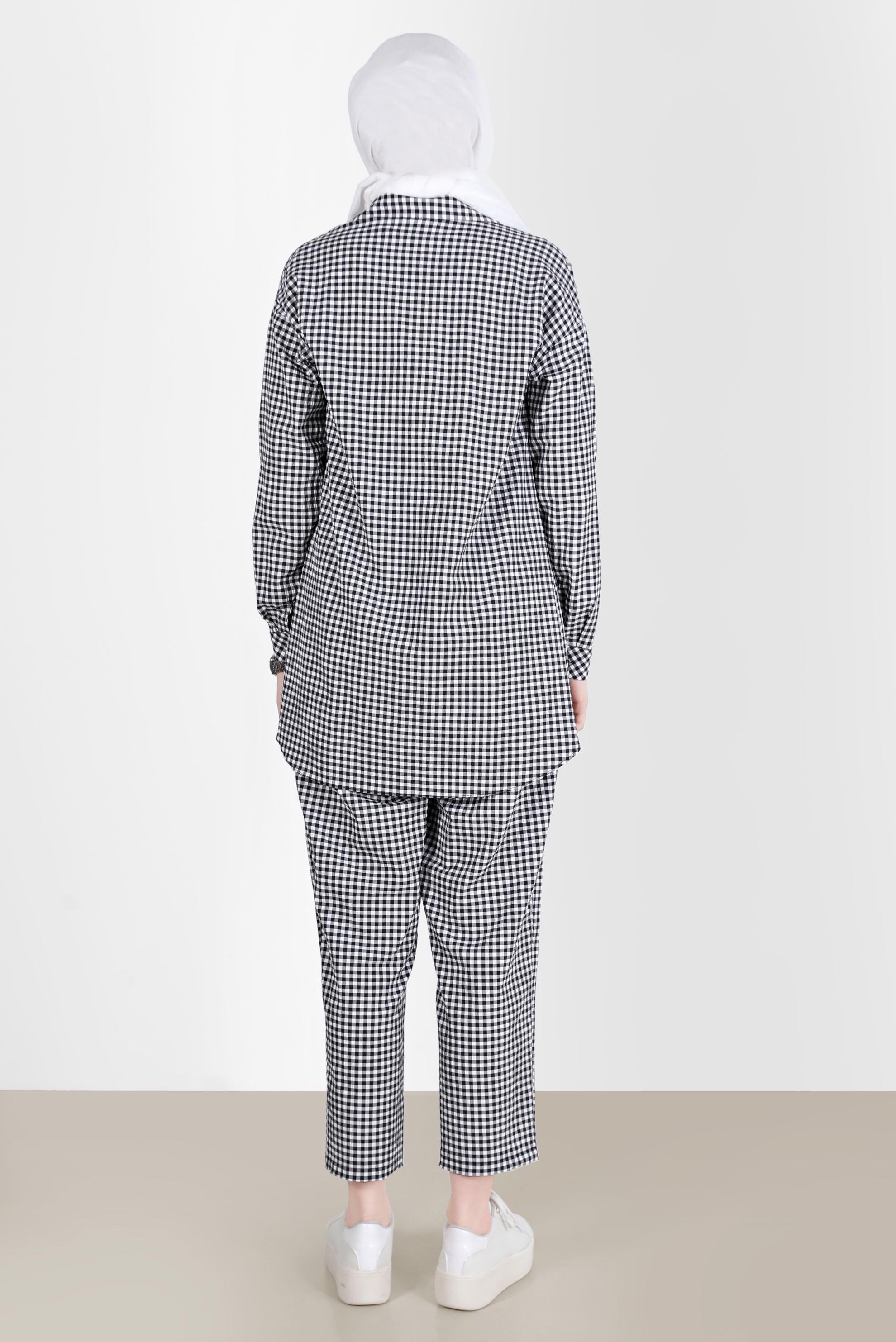 Tesettür giyim SİYAH CEPLİ PÖTİKARE DESEN İKİLİ PANT. TAKIM 42549 