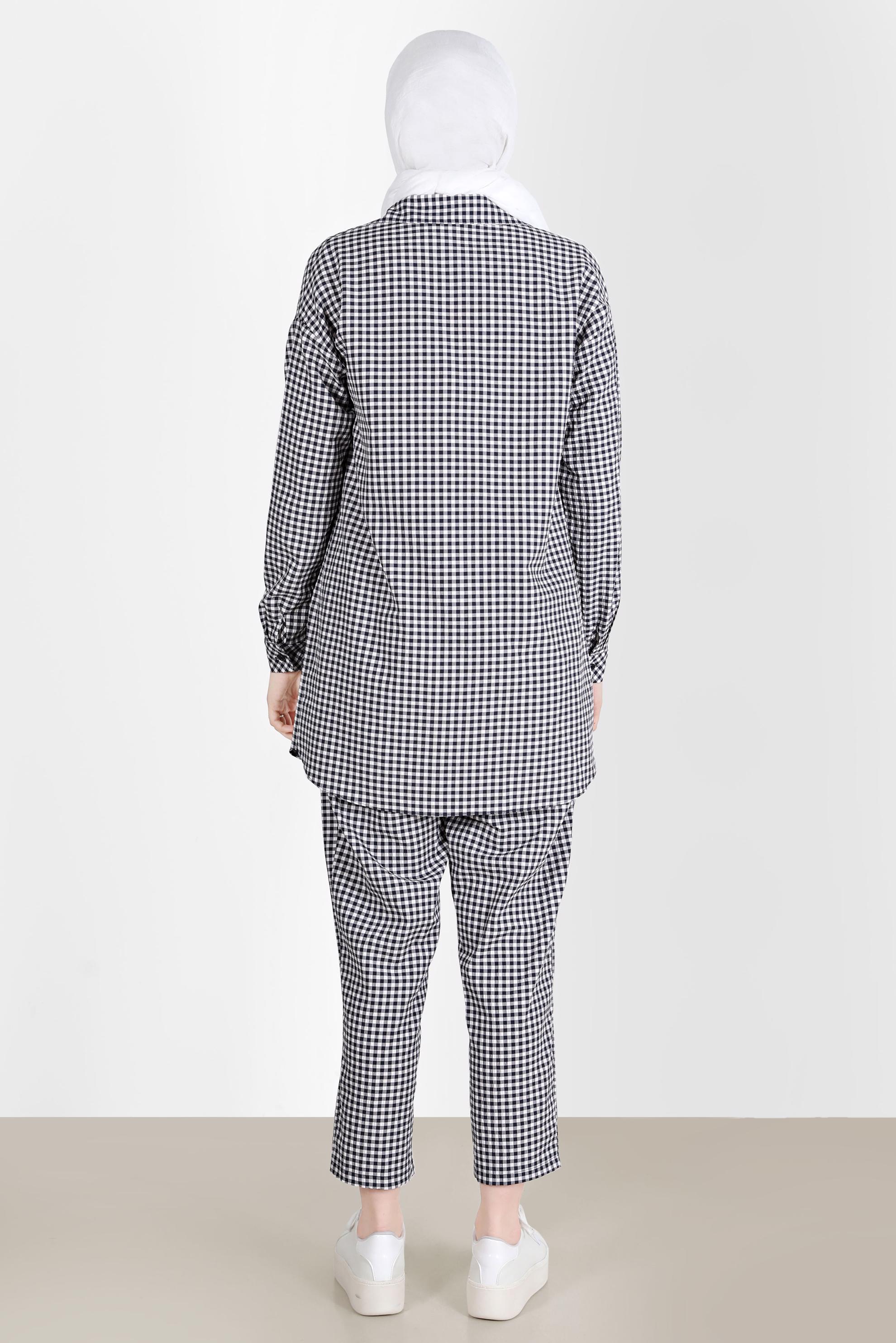 Tesettür giyim LACİVERT CEPLİ PÖTİKARE DESEN İKİLİ PANT. TAKIM 42549 