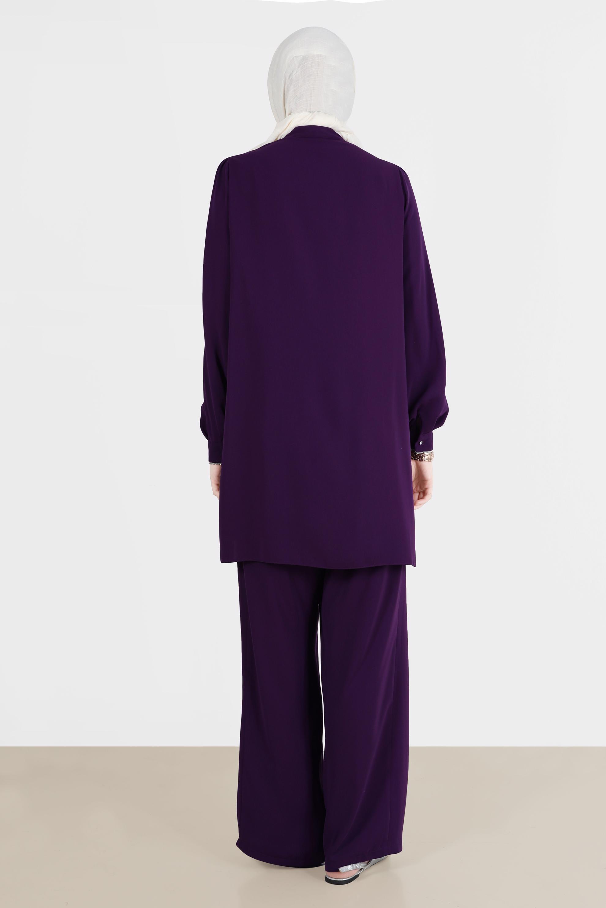 Tesettür giyim MOR TAŞ DETAYLI İKİLİ KLASİK PANT. TAKIM 42565 