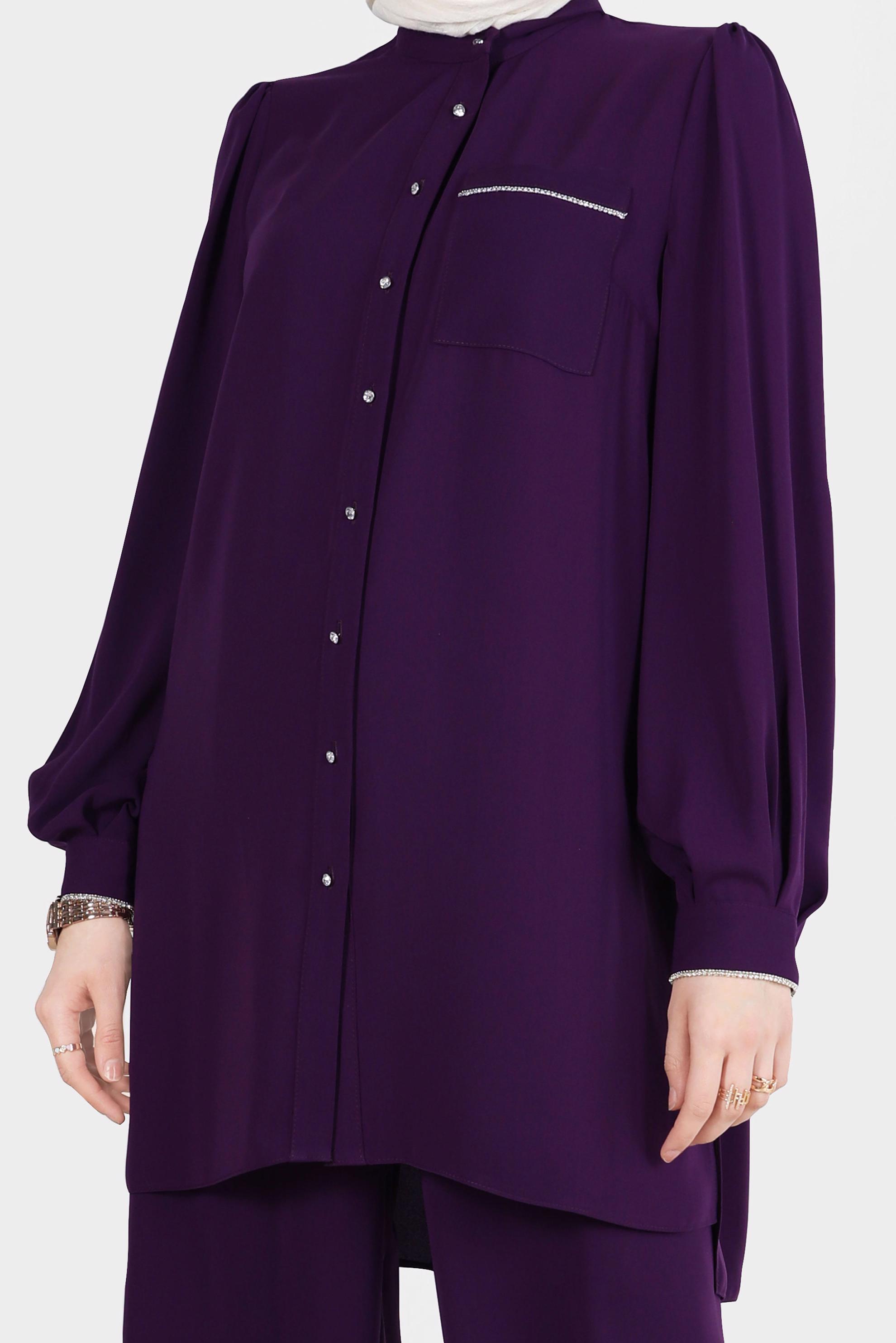 Tesettür giyim MOR TAŞ DETAYLI İKİLİ KLASİK PANT. TAKIM 42565 