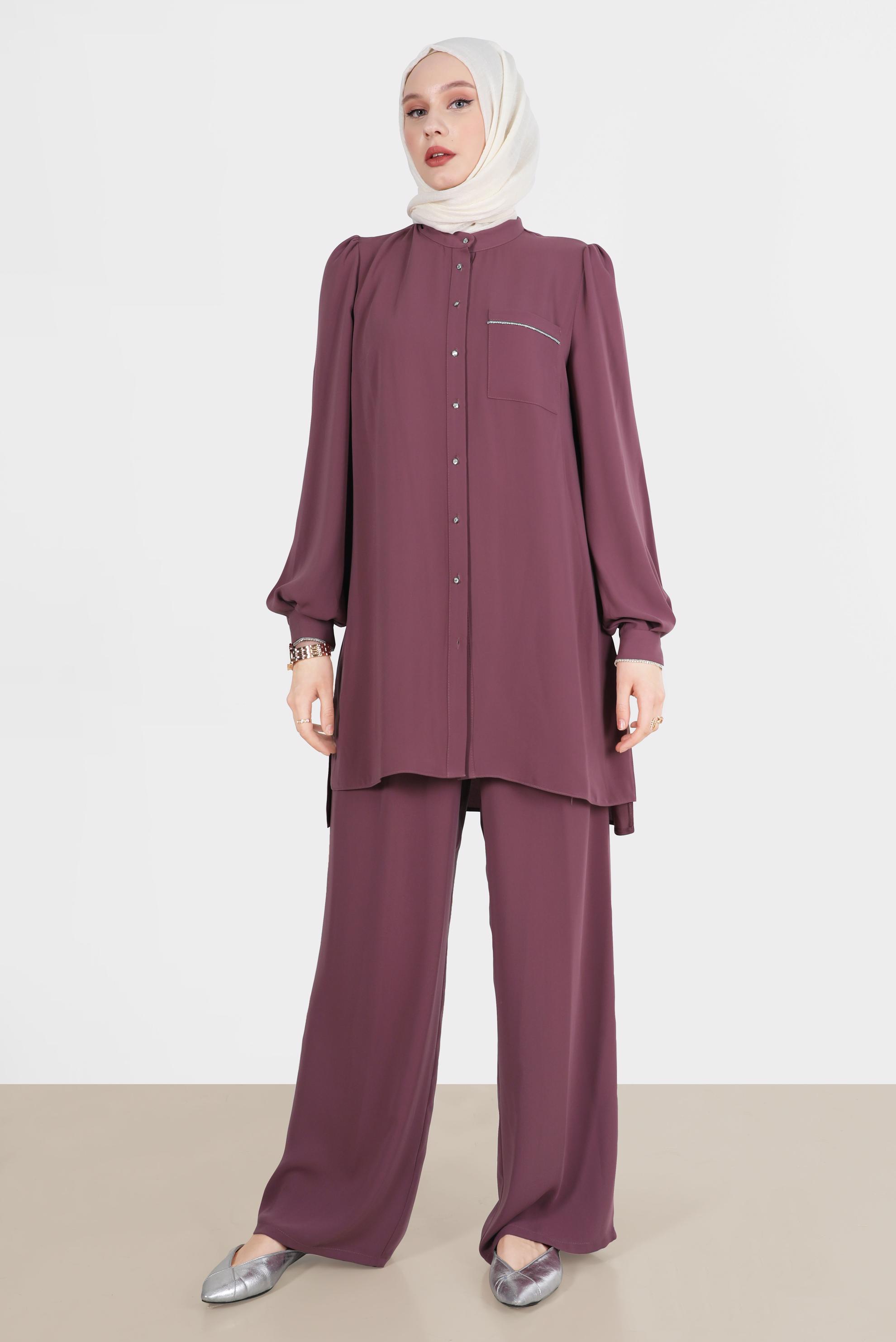 Hijab clothing PINK GEM DETAIL 2-PIECE CLASSIC PANTS SUIT 42565 