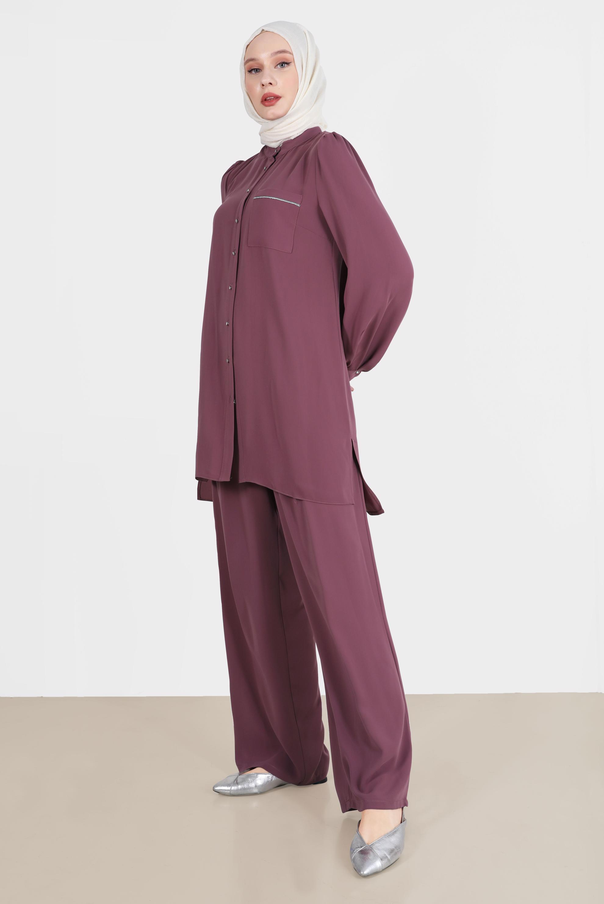 Hijab clothing PINK GEM DETAIL 2-PIECE CLASSIC PANTS SUIT 42565 