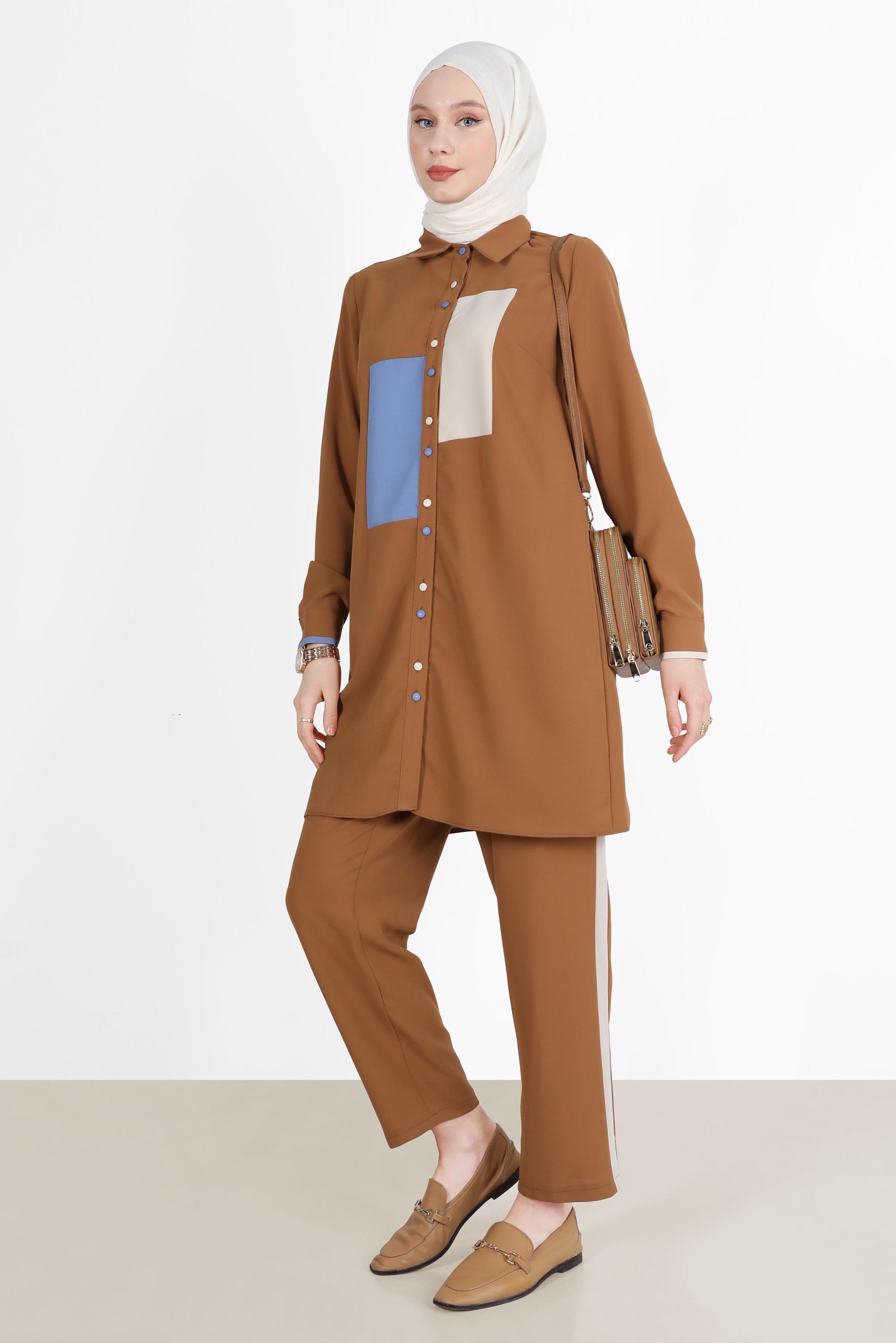 Hijab clothing TABA GEOMETRIC PATTERN DETAIL 2-PIECE PANTS SUIT 42588 