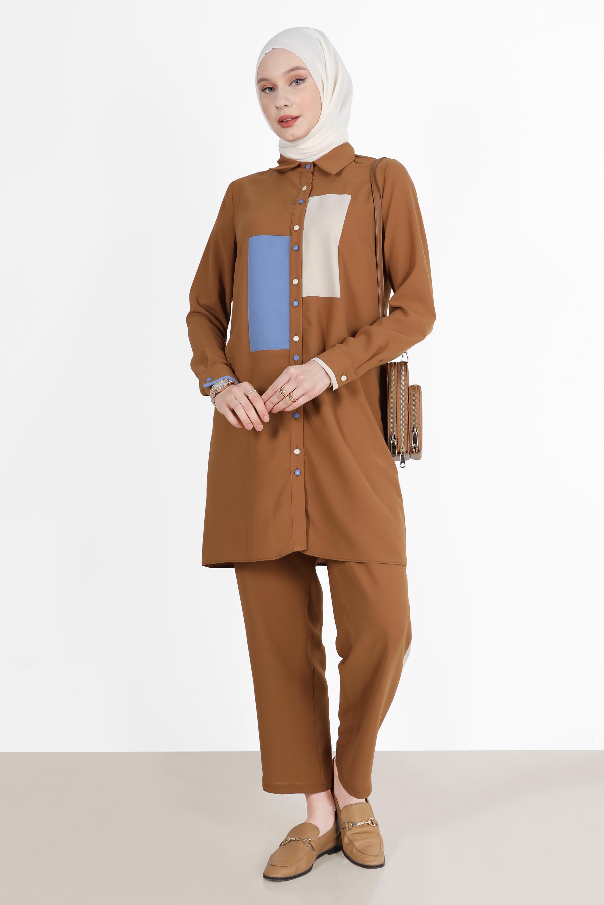 Hijab clothing TABA GEOMETRIC PATTERN DETAIL 2-PIECE PANTS SUIT 42588 