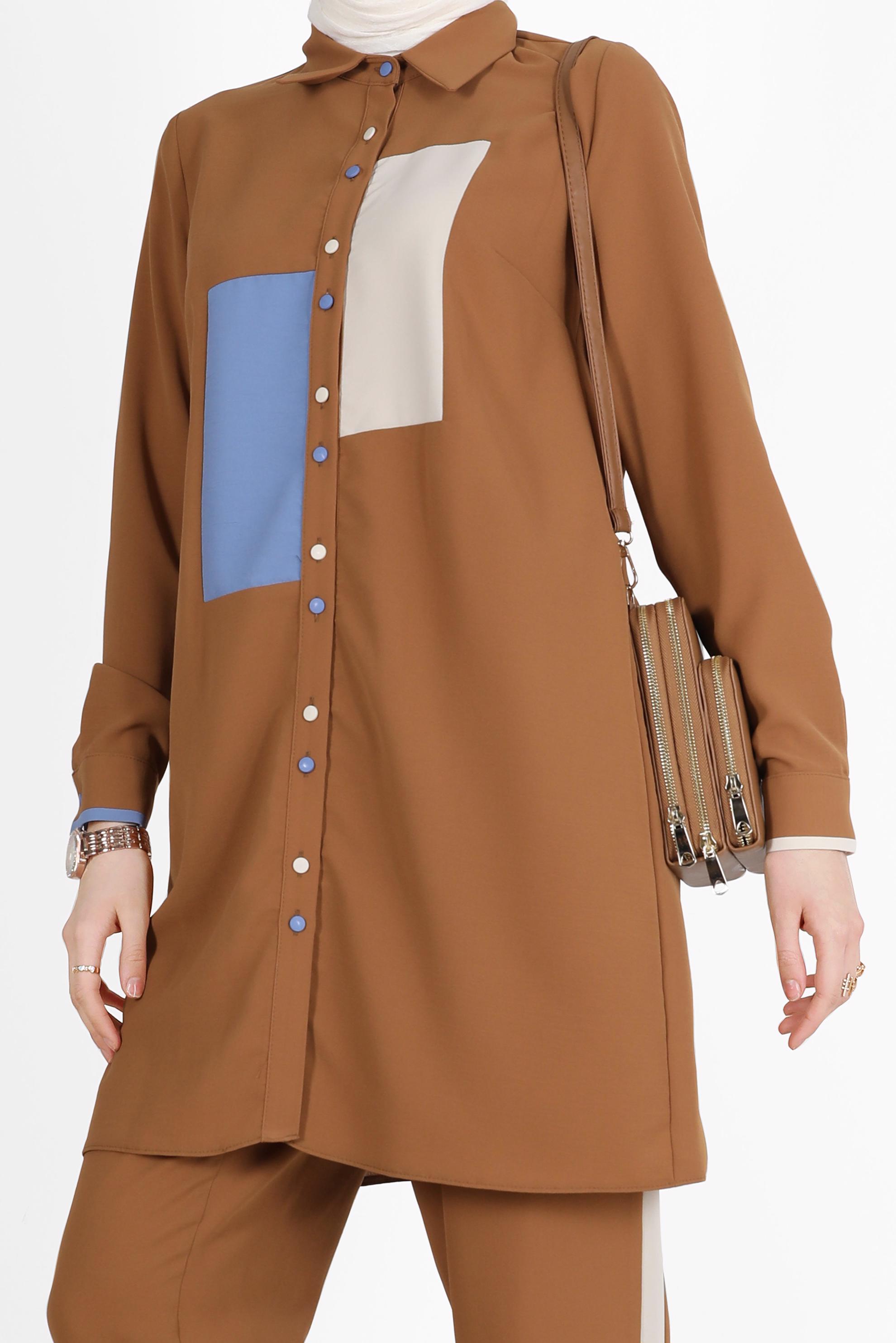 Hijab clothing TABA GEOMETRIC PATTERN DETAIL 2-PIECE PANTS SUIT 42588 