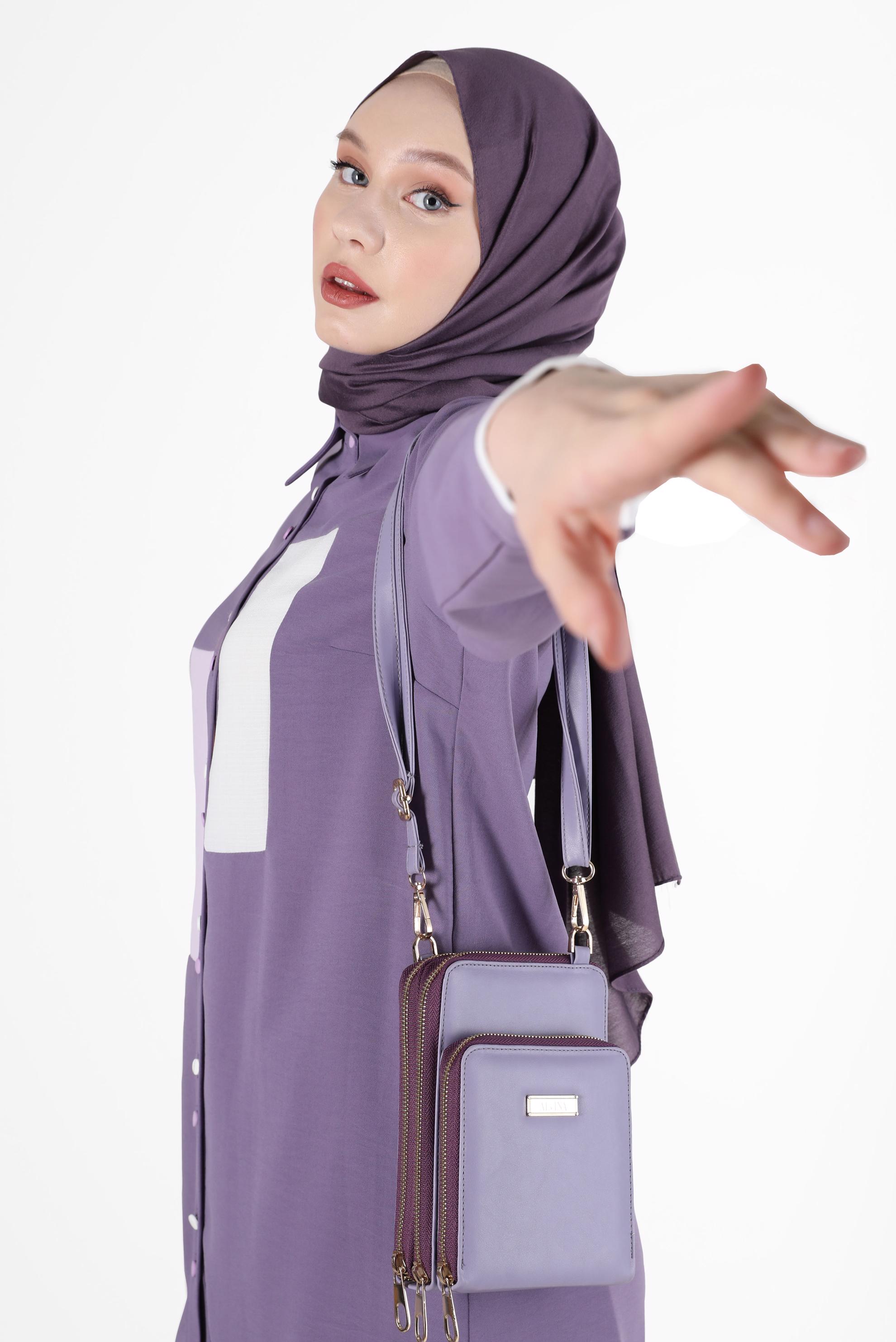 Tesettür giyim MOR GEOMETRİK ŞEKİL DETAYLI İKİLİ PANT. TAKIM 42588 