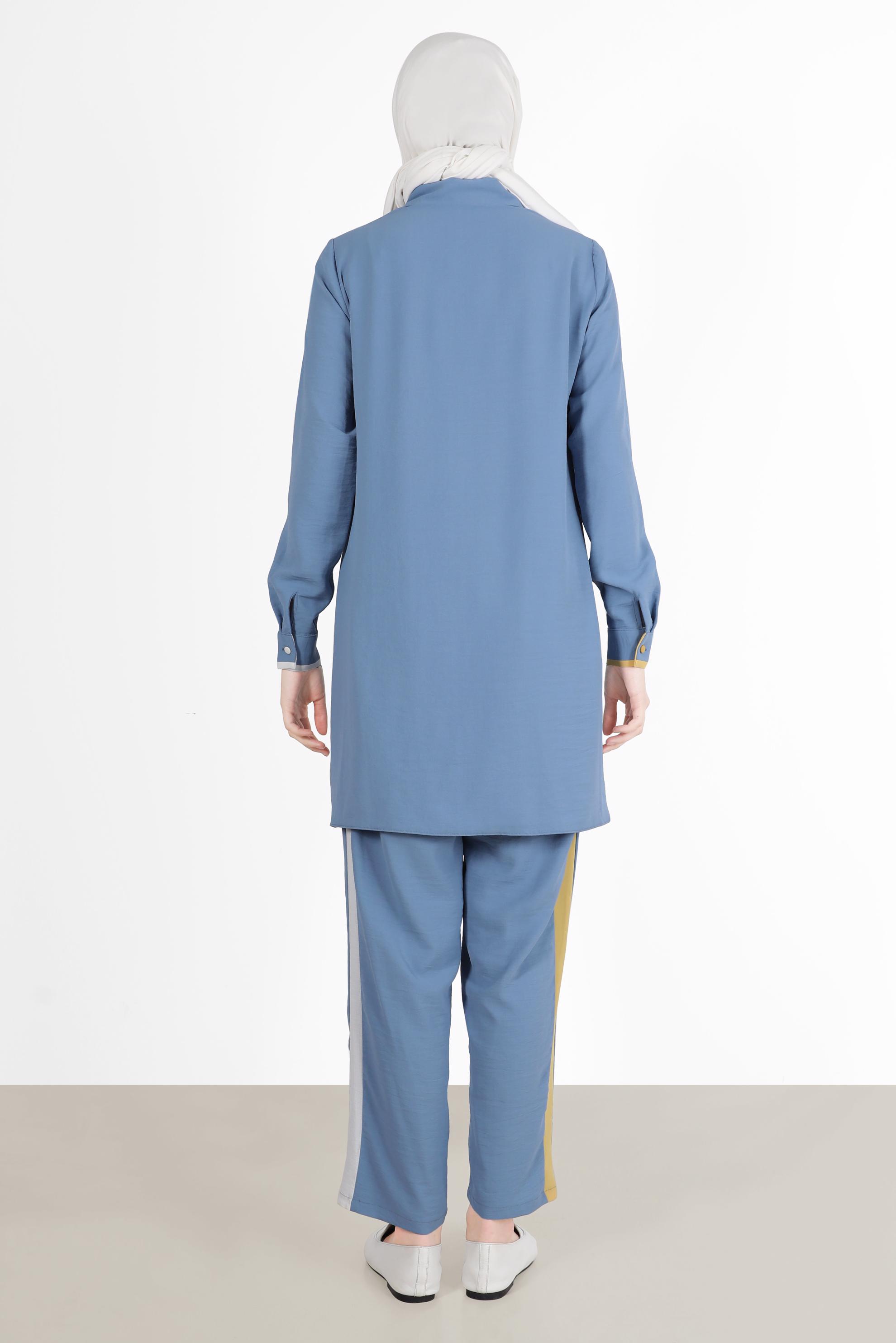 Hijab clothing BLUE GEOMETRIC PATTERN DETAIL 2-PIECE PANTS SUIT 42588 