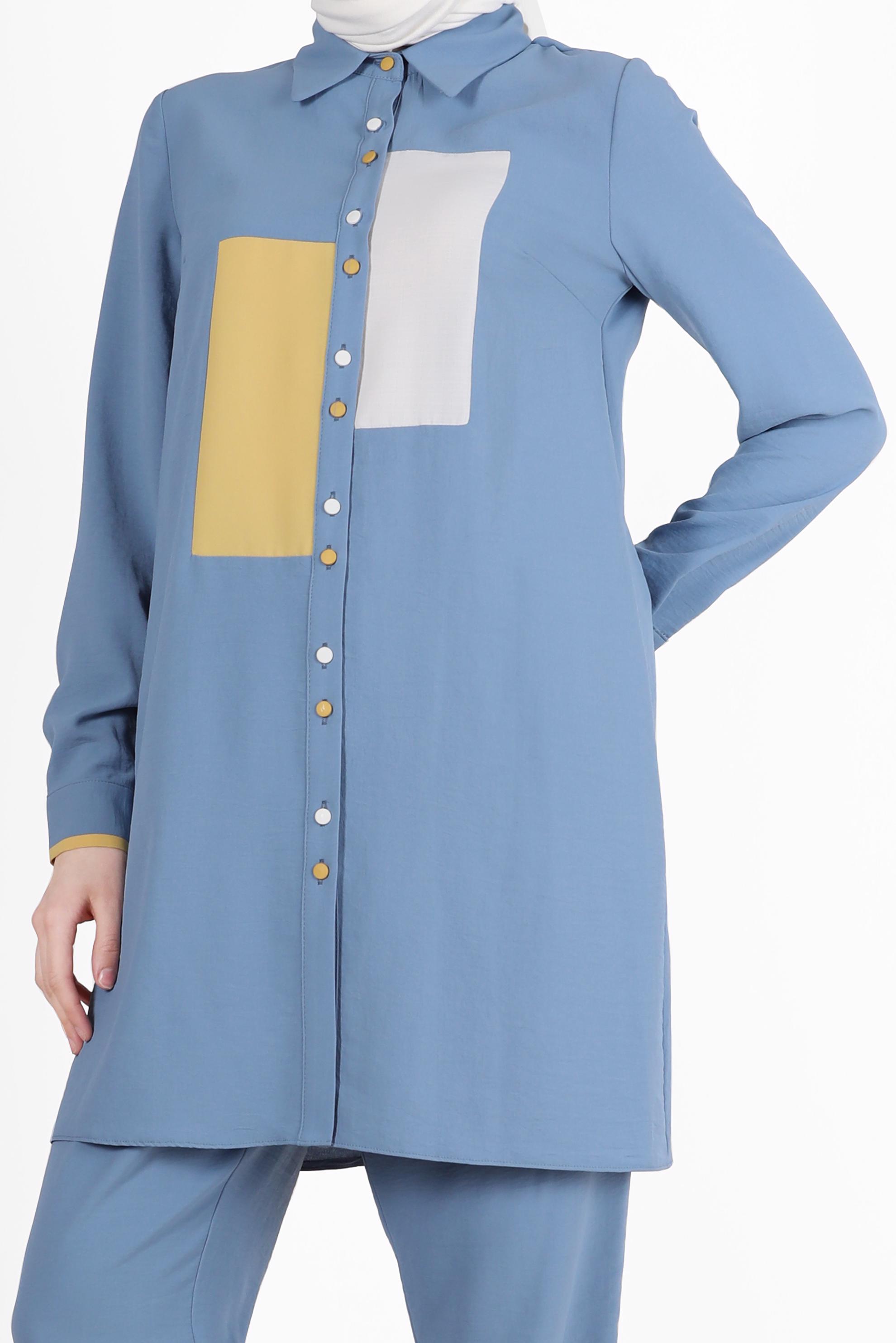 Hijab clothing BLUE GEOMETRIC PATTERN DETAIL 2-PIECE PANTS SUIT 42588 