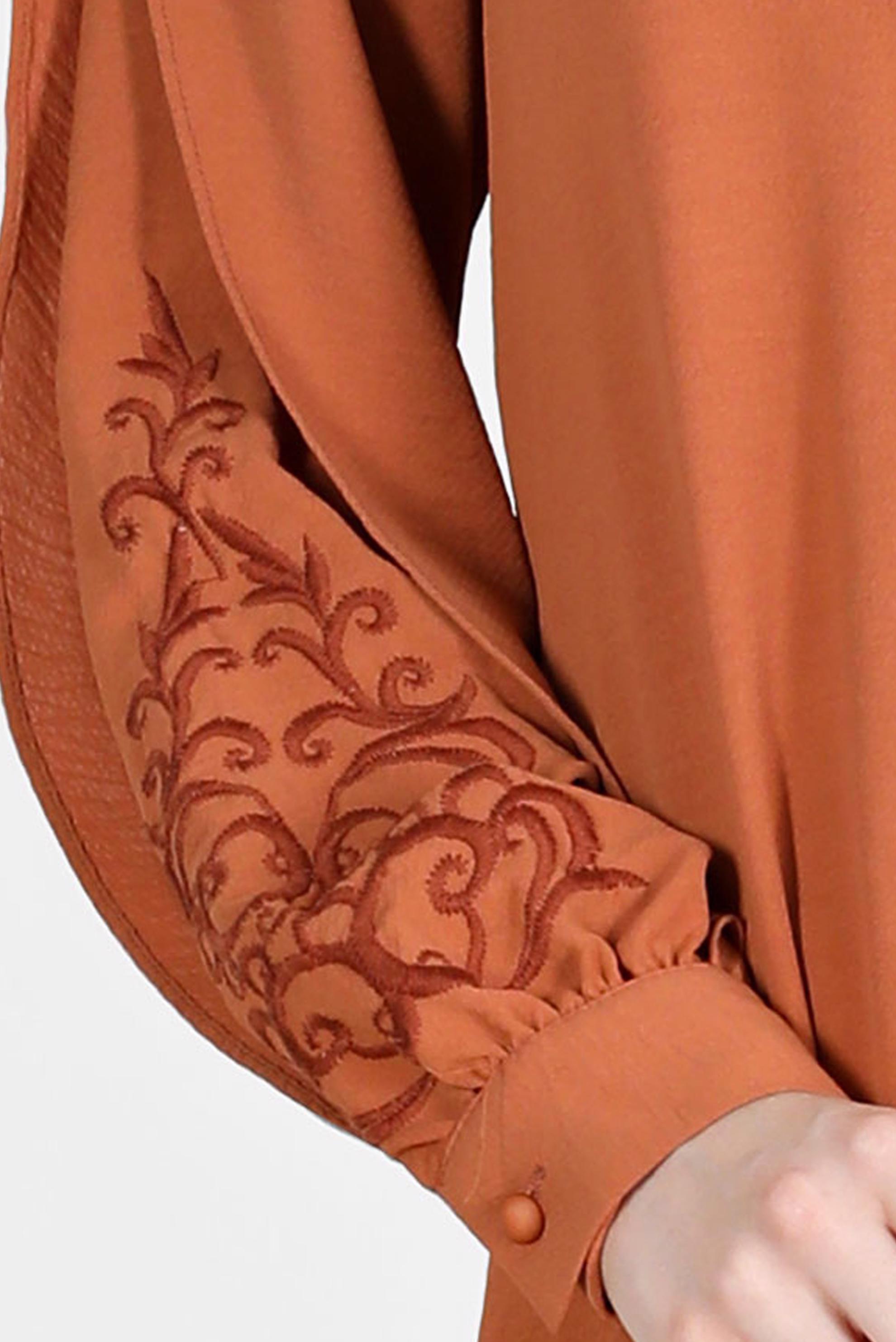 Tesettür giyim TABA KOLLARI NAKIŞLI VOLAN DETAYLI İKİLİ PANT. TAKIM 42608 