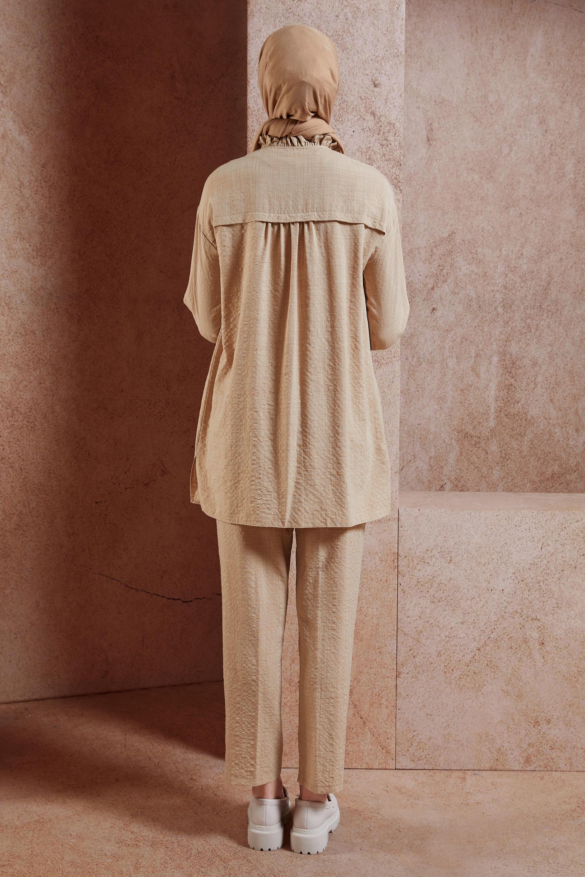 Tesettür giyim KAHVE PANTOLONLU TESETTÜR TAKIM 42642