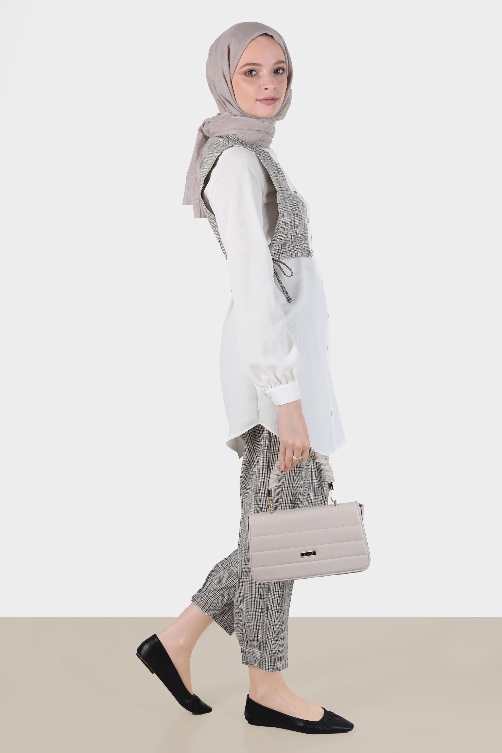 Tesettür giyim YEŞİL EKOSE İKİLİ PANT. TAKIM 42667 