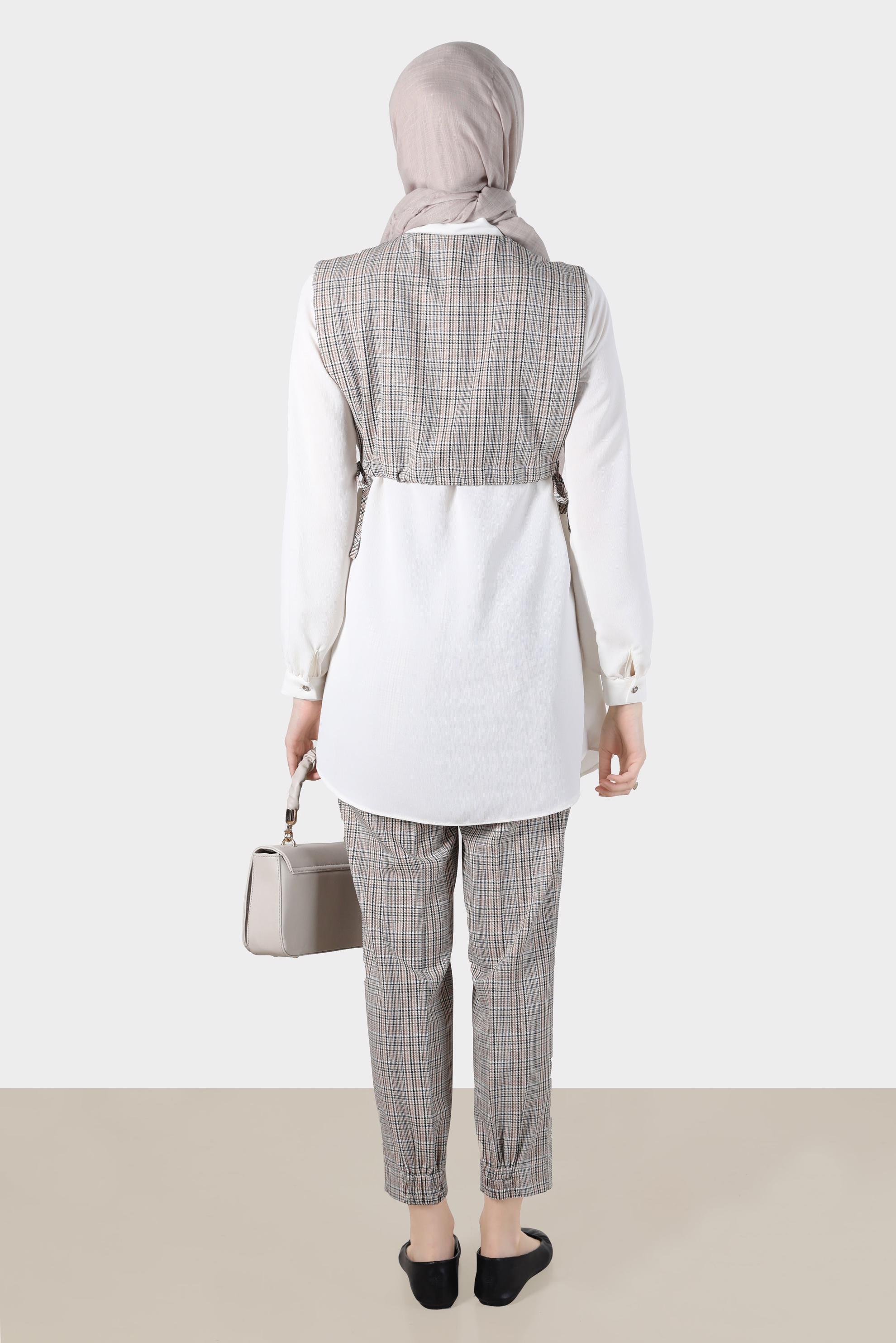 Tesettür giyim YEŞİL EKOSE İKİLİ PANT. TAKIM 42667 