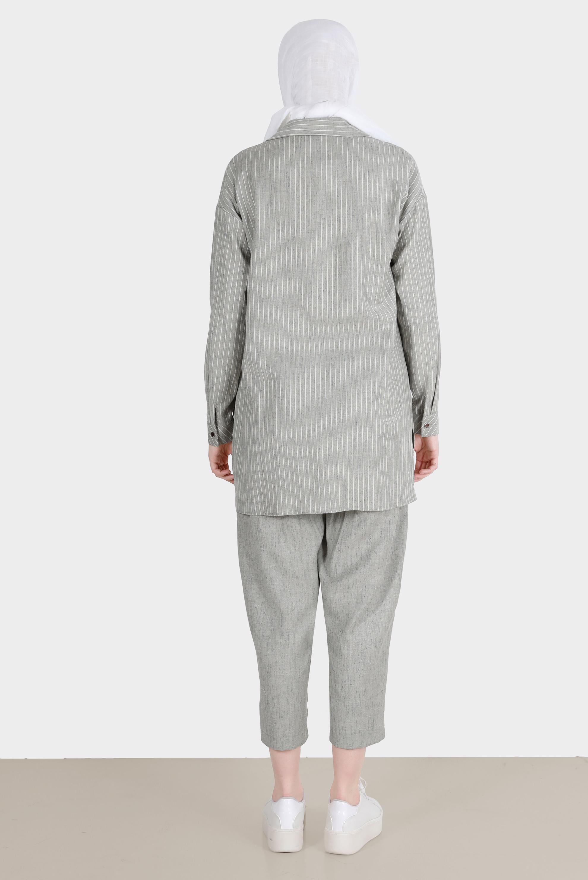 Tesettür giyim HAKİ ŞERİTLİ CEPLİ İKİLİ PANT. TAKIM 42687 