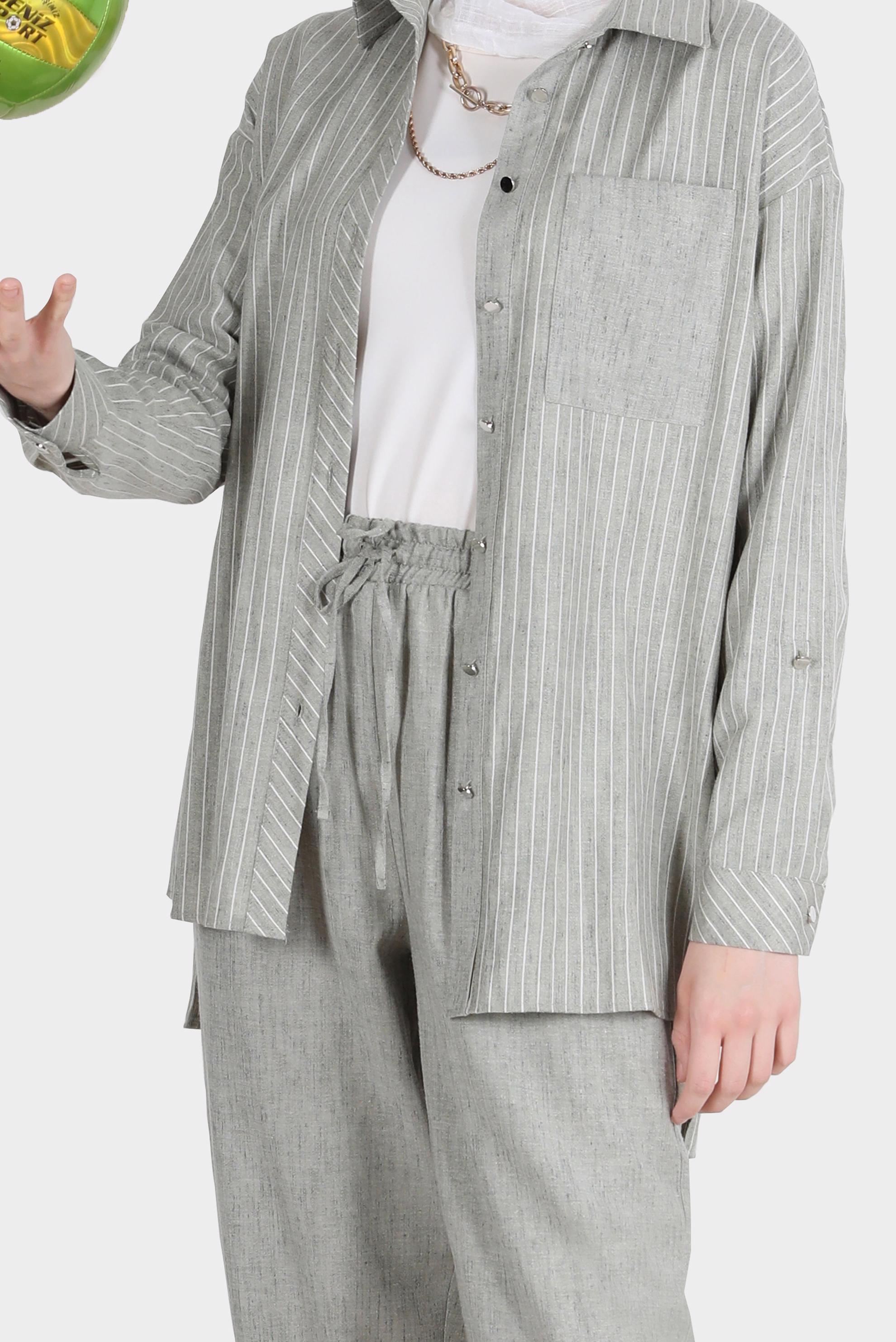 Tesettür giyim HAKİ ŞERİTLİ CEPLİ İKİLİ PANT. TAKIM 42687 