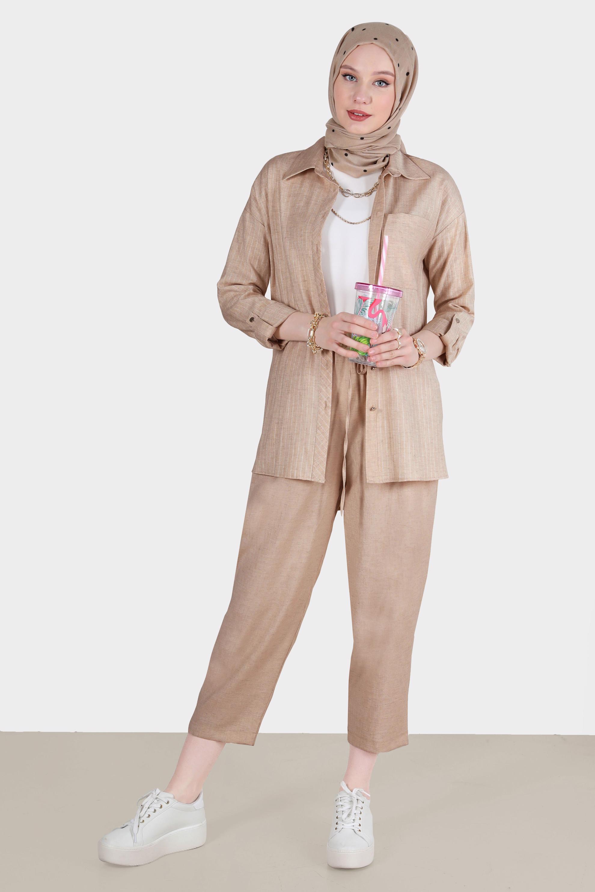 Hijab clothing MINK STRIPED 2-PIECE PANTS SUIT WITH POCKET 42687 