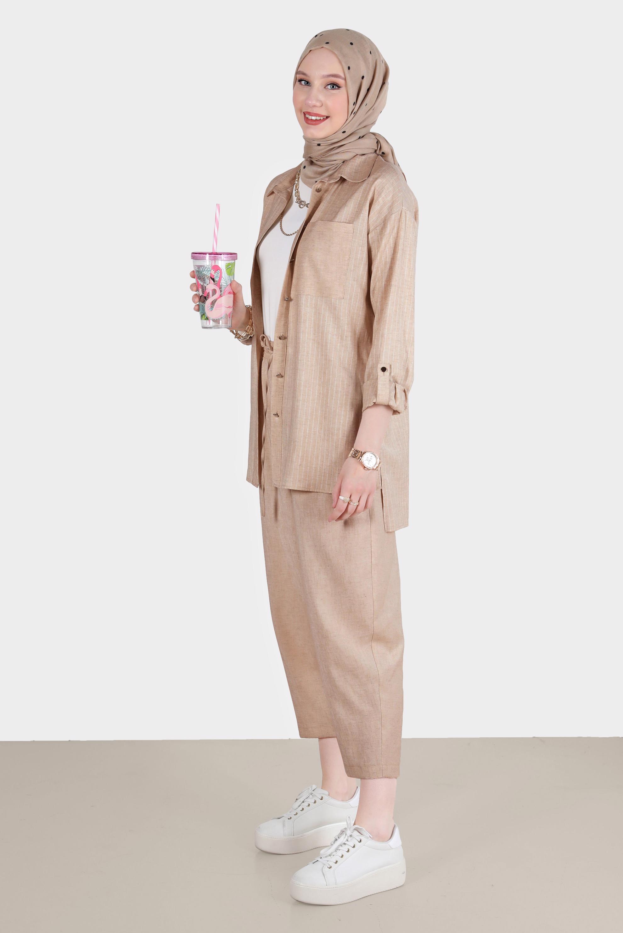 Hijab clothing MINK STRIPED 2-PIECE PANTS SUIT WITH POCKET 42687 