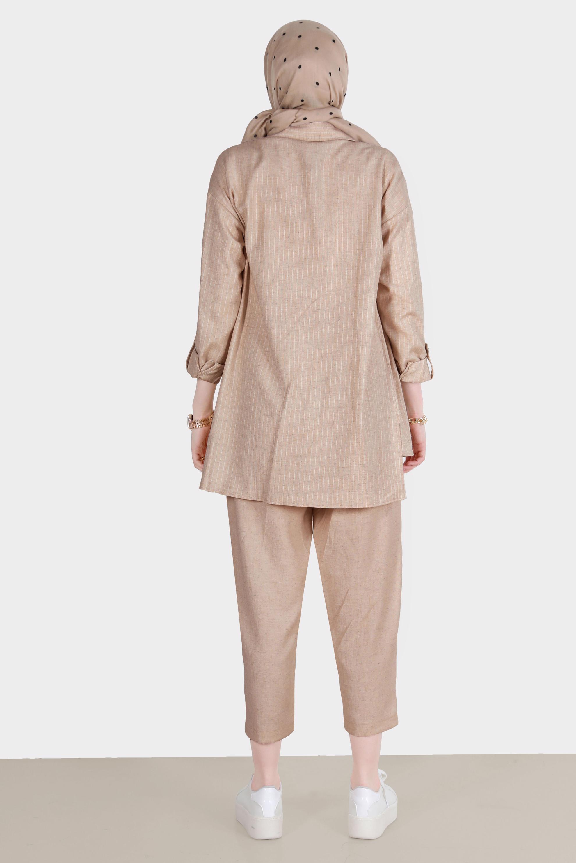 Hijab clothing MINK STRIPED 2-PIECE PANTS SUIT WITH POCKET 42687 