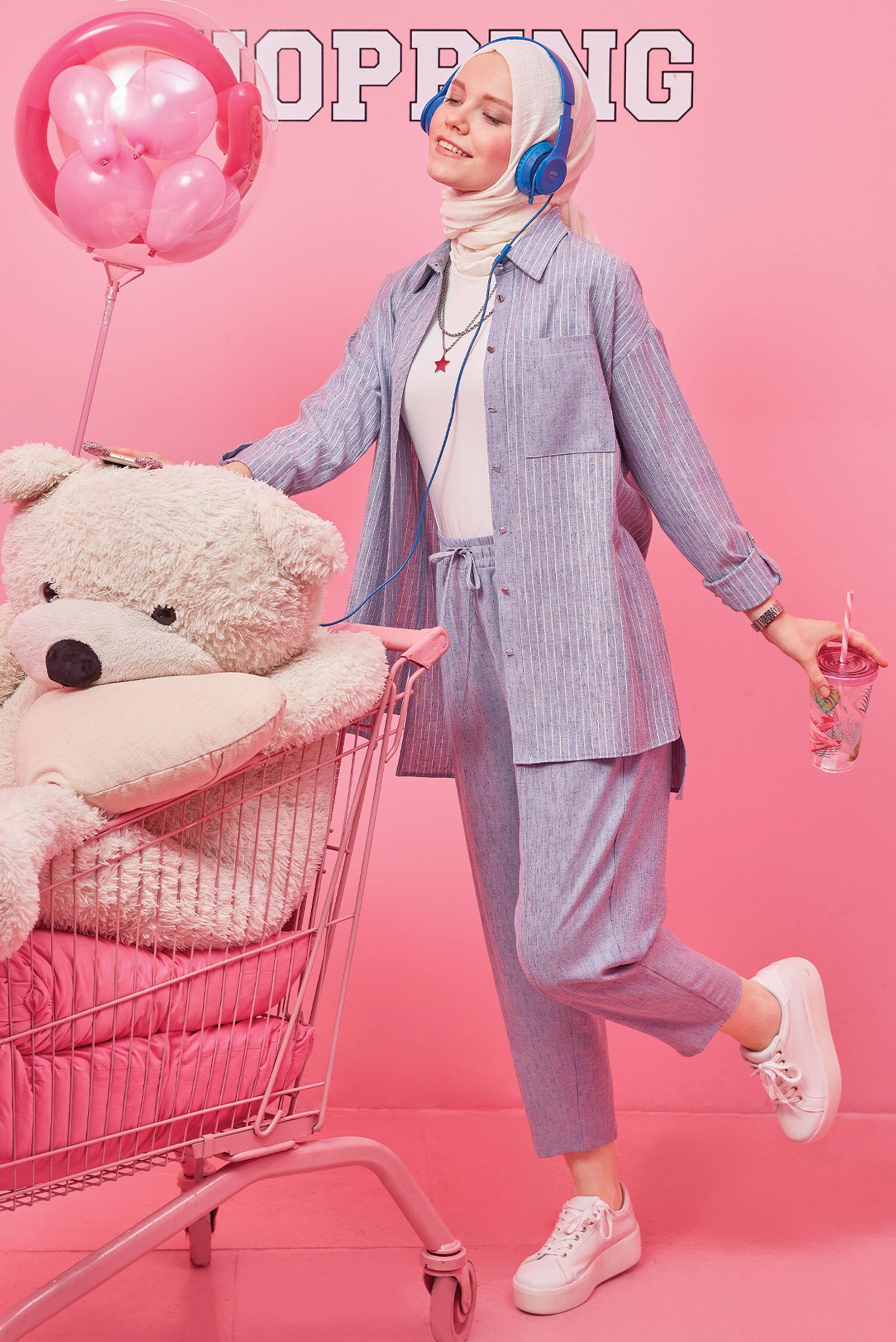 Tesettür giyim LACİVERT ŞERİTLİ CEPLİ İKİLİ PANT. TAKIM 42687 