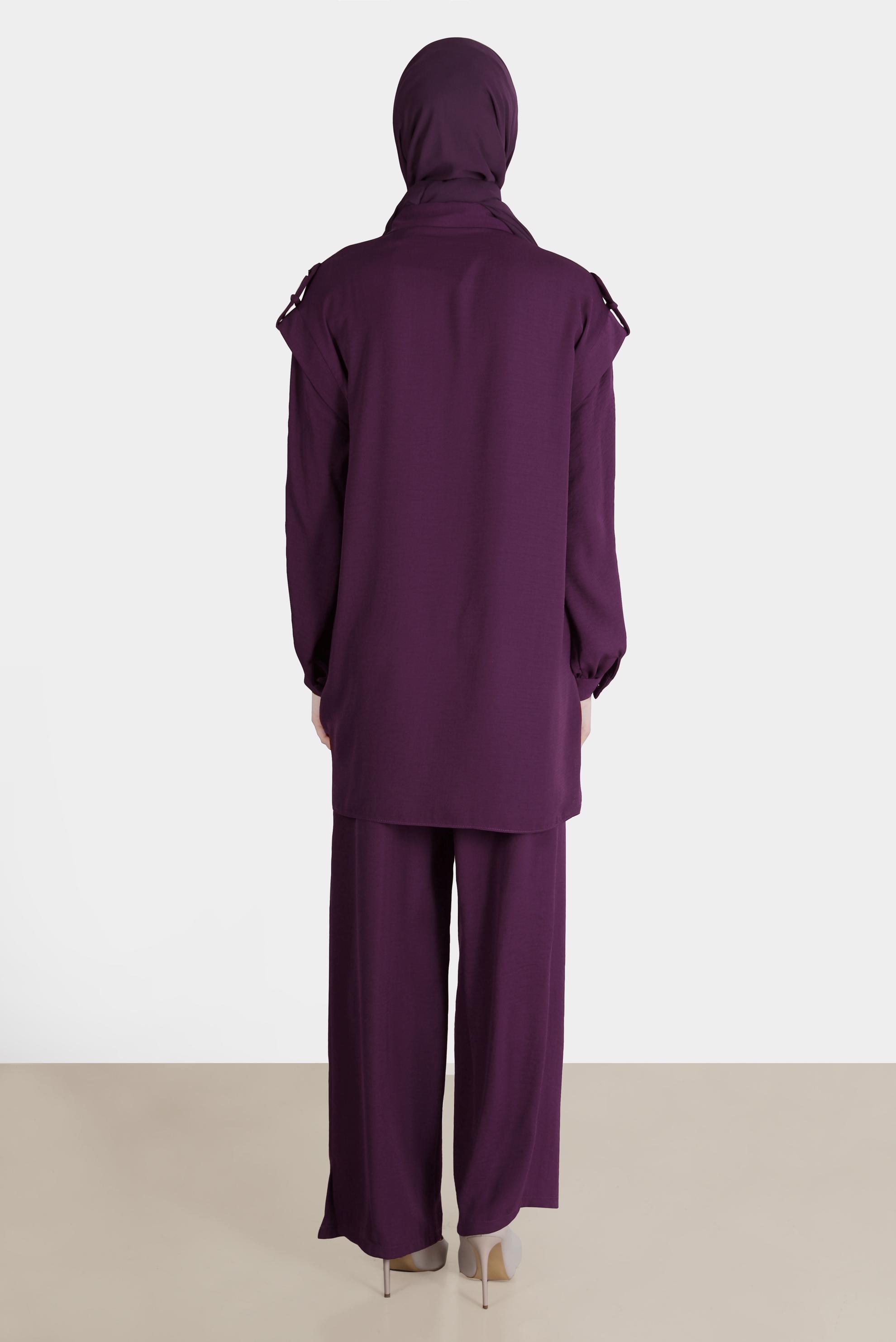 Tesettür giyim MOR ZIMBA DETAYLI İKİLİ PANT. TAKIM 42690 