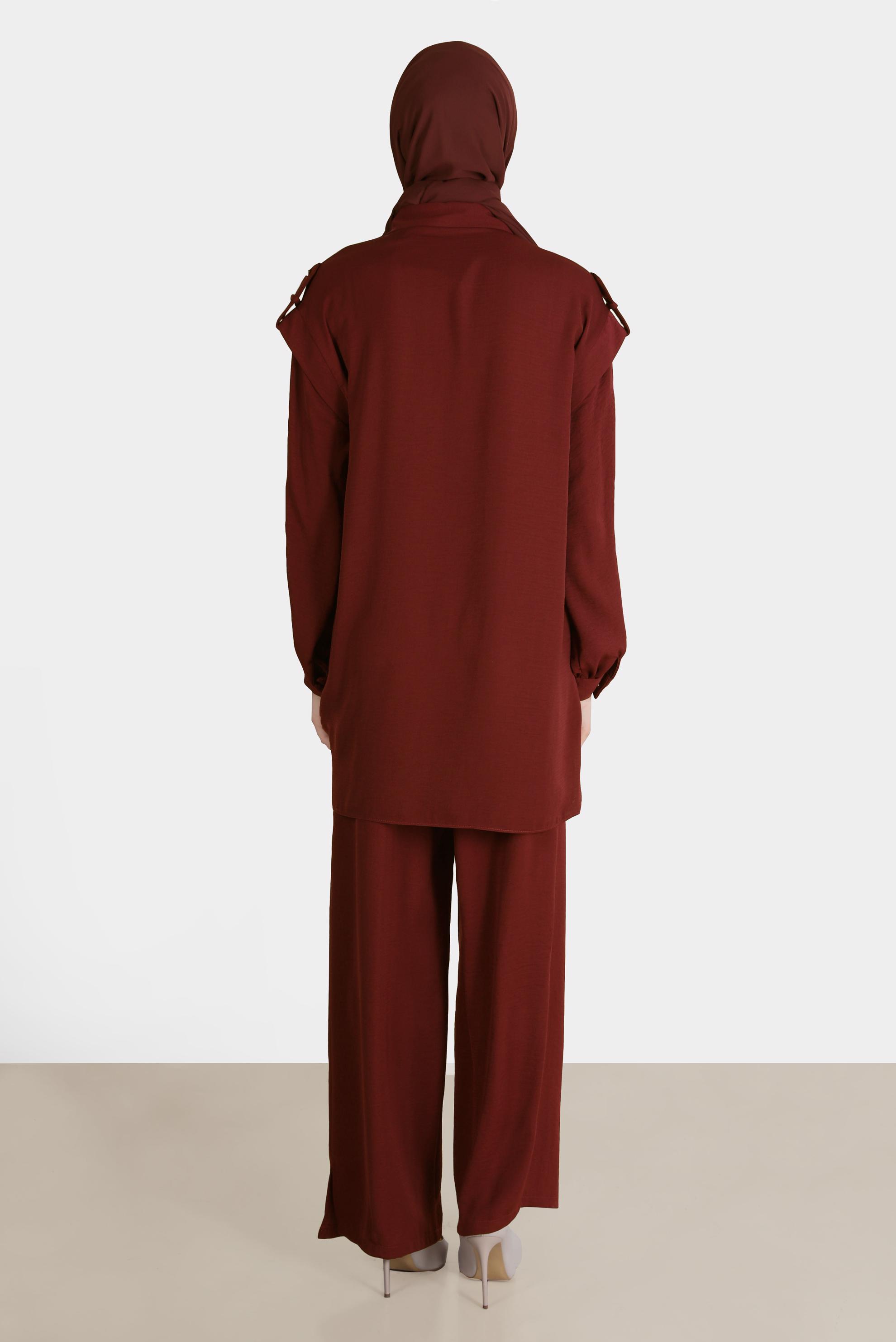 Tesettür giyim TURUNCU ZIMBA DETAYLI İKİLİ PANT. TAKIM 42690 