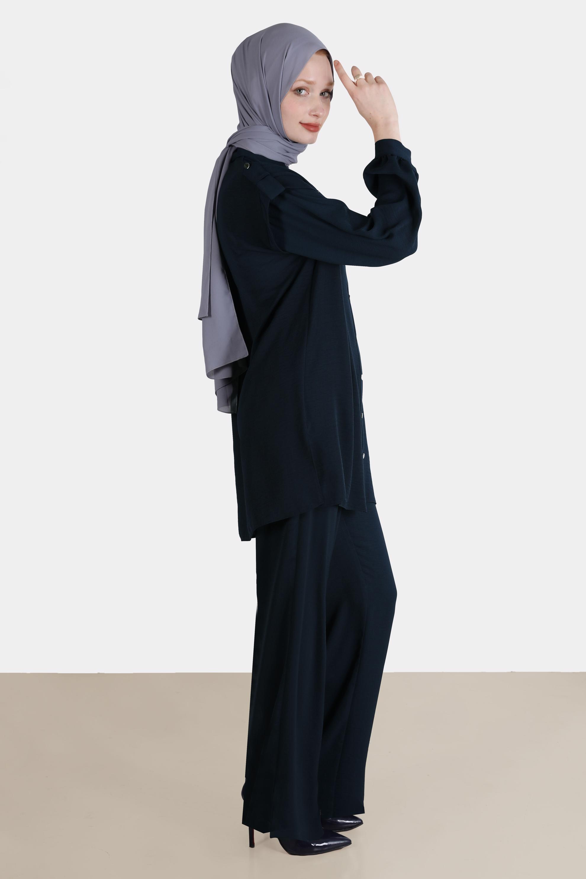 Tesettür giyim LACİVERT ZIMBA DETAYLI İKİLİ PANT. TAKIM 42690 