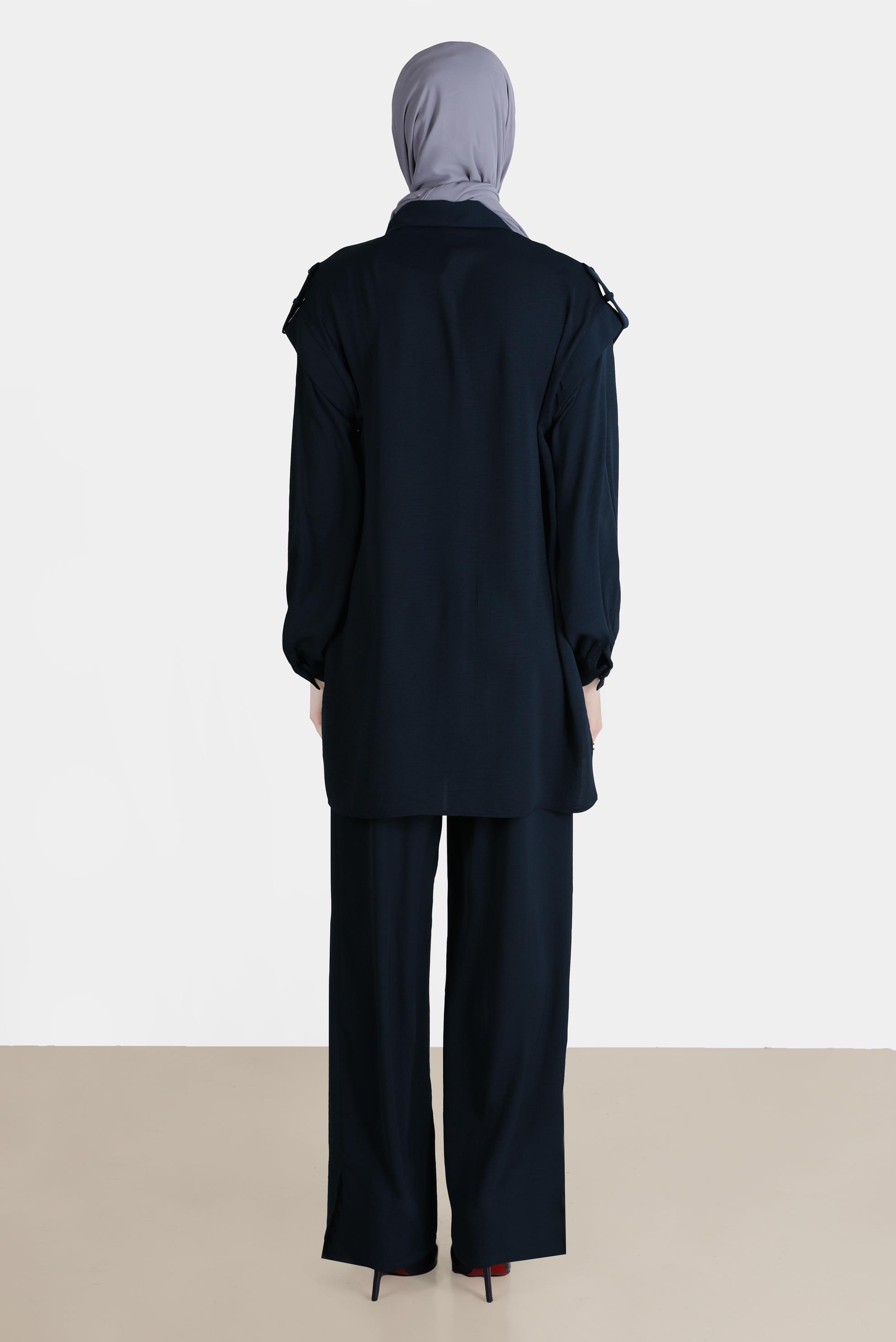 Tesettür giyim LACİVERT ZIMBA DETAYLI İKİLİ PANT. TAKIM 42690 