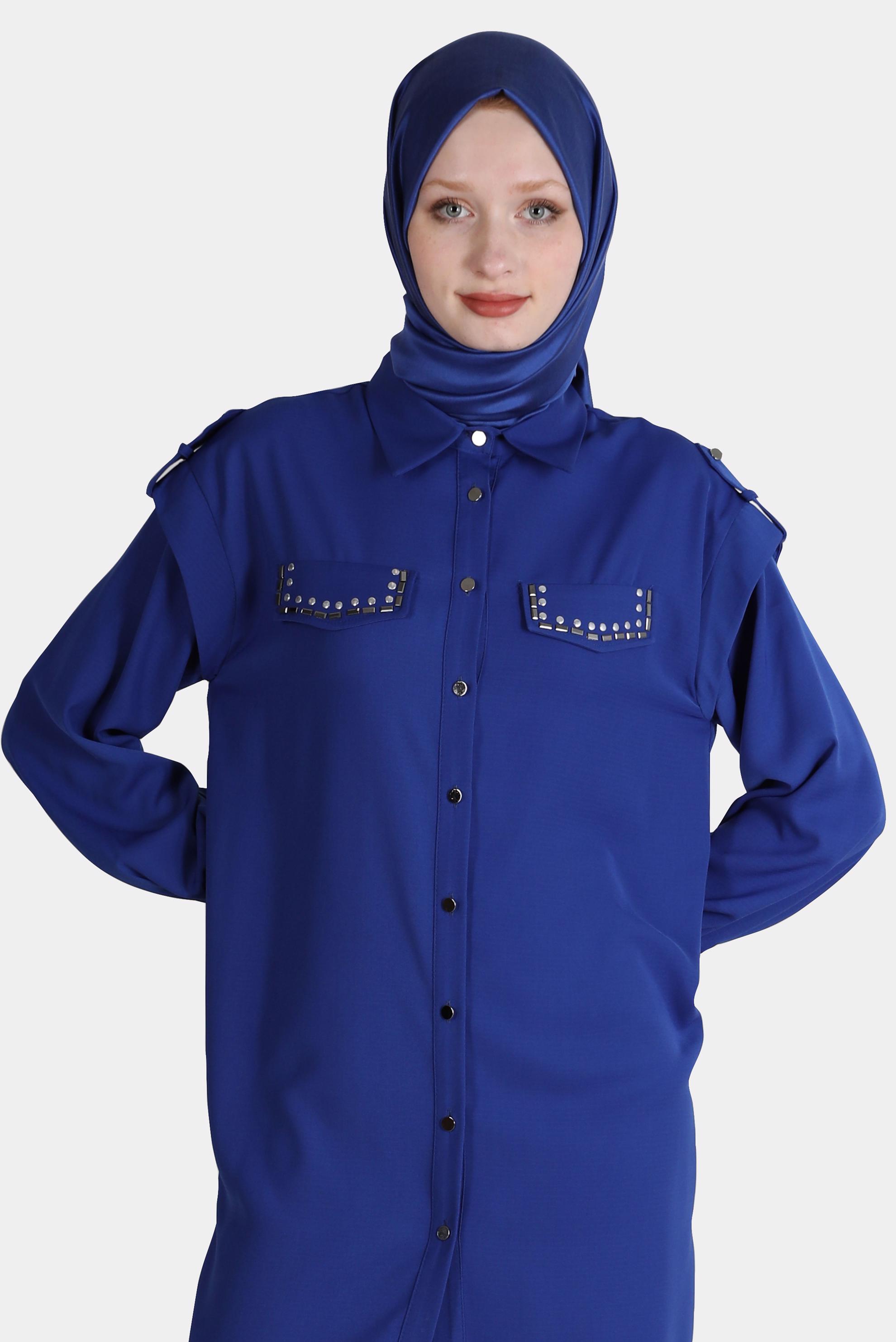 Tesettür giyim LACİVERT ZIMBA DETAYLI İKİLİ PANT. TAKIM 42690 