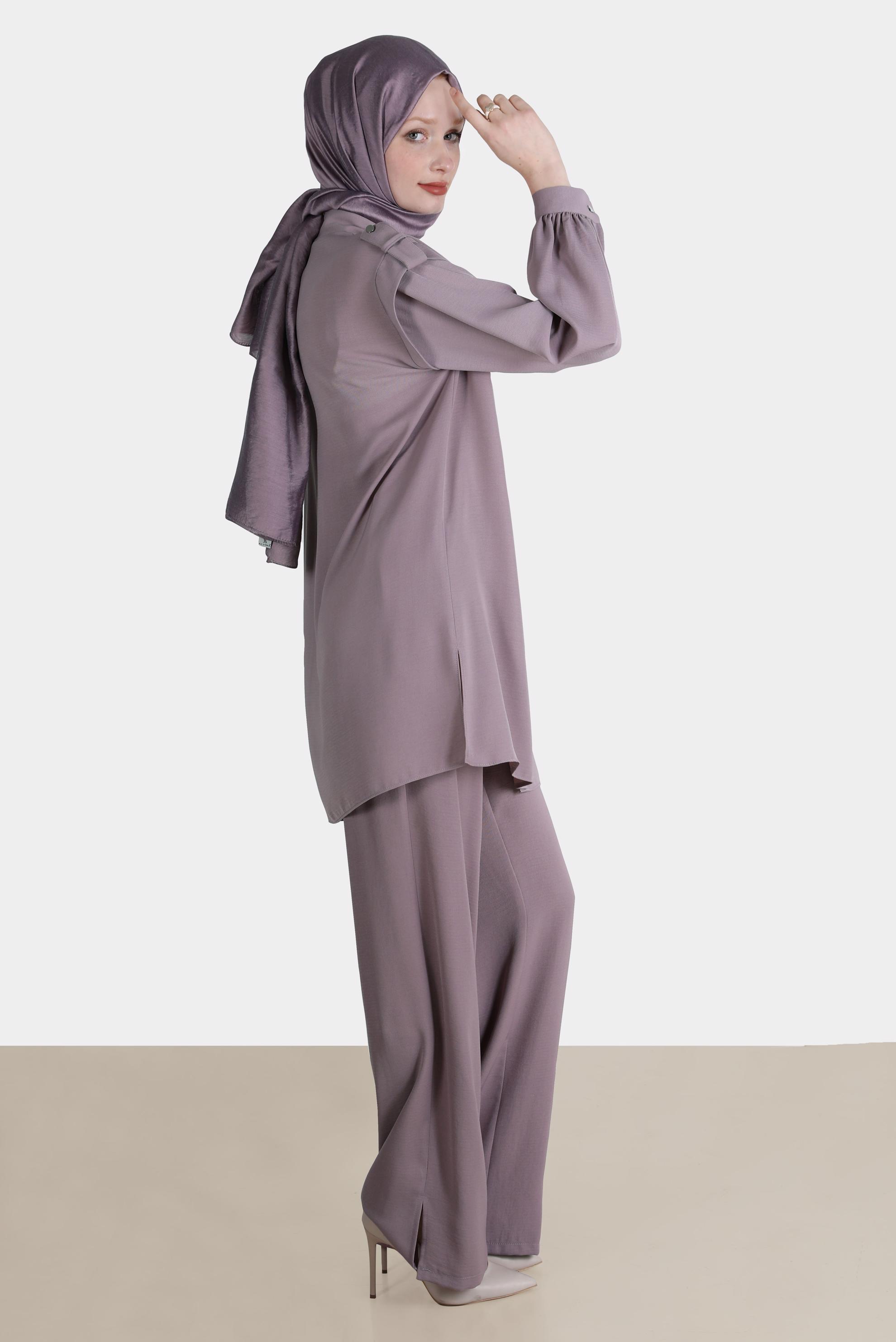 Tesettür giyim MÜRDÜM ZIMBA DETAYLI İKİLİ PANT. TAKIM 42690 