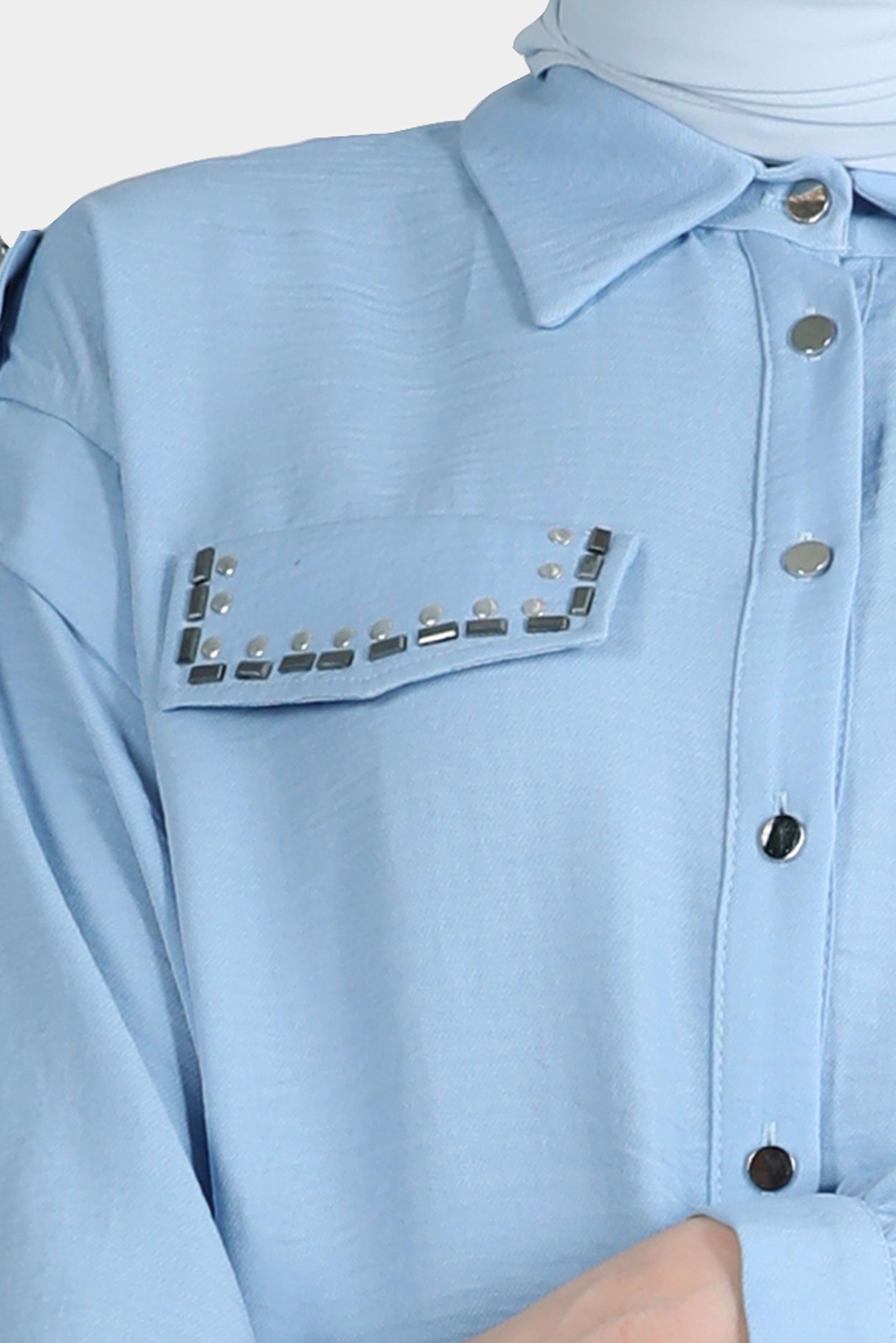 Tesettür giyim MAVİ ZIMBA DETAYLI İKİLİ PANT. TAKIM 42690 