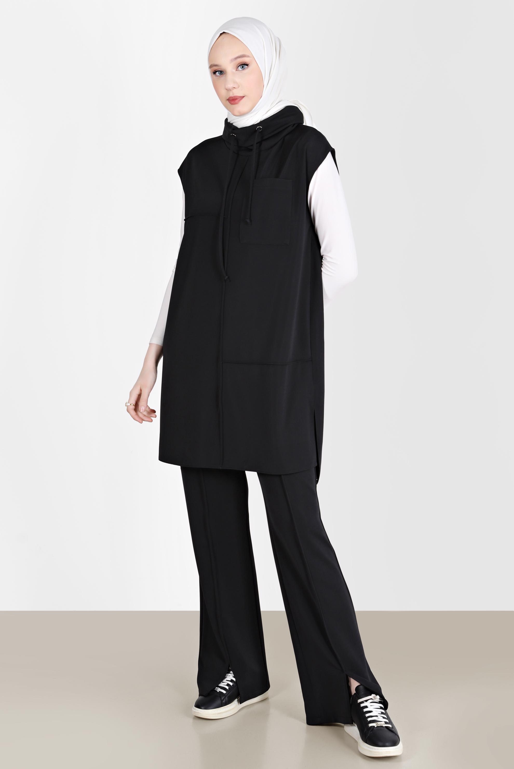 Hijab clothing BLACK SLIT DETAIL 2-PIECE PANTS SUIT 42706 