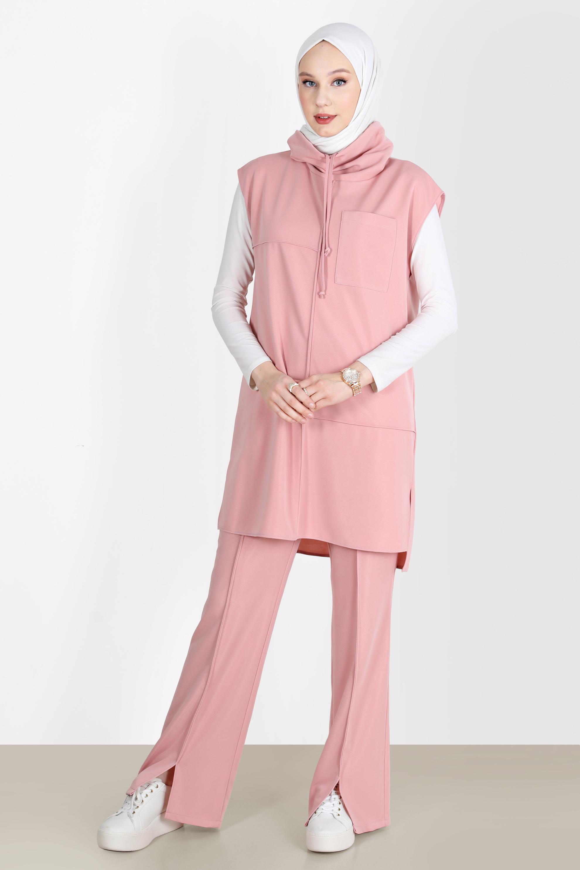 Hijab clothing POWDER SLIT DETAIL 2-PIECE PANTS SUIT 42706 