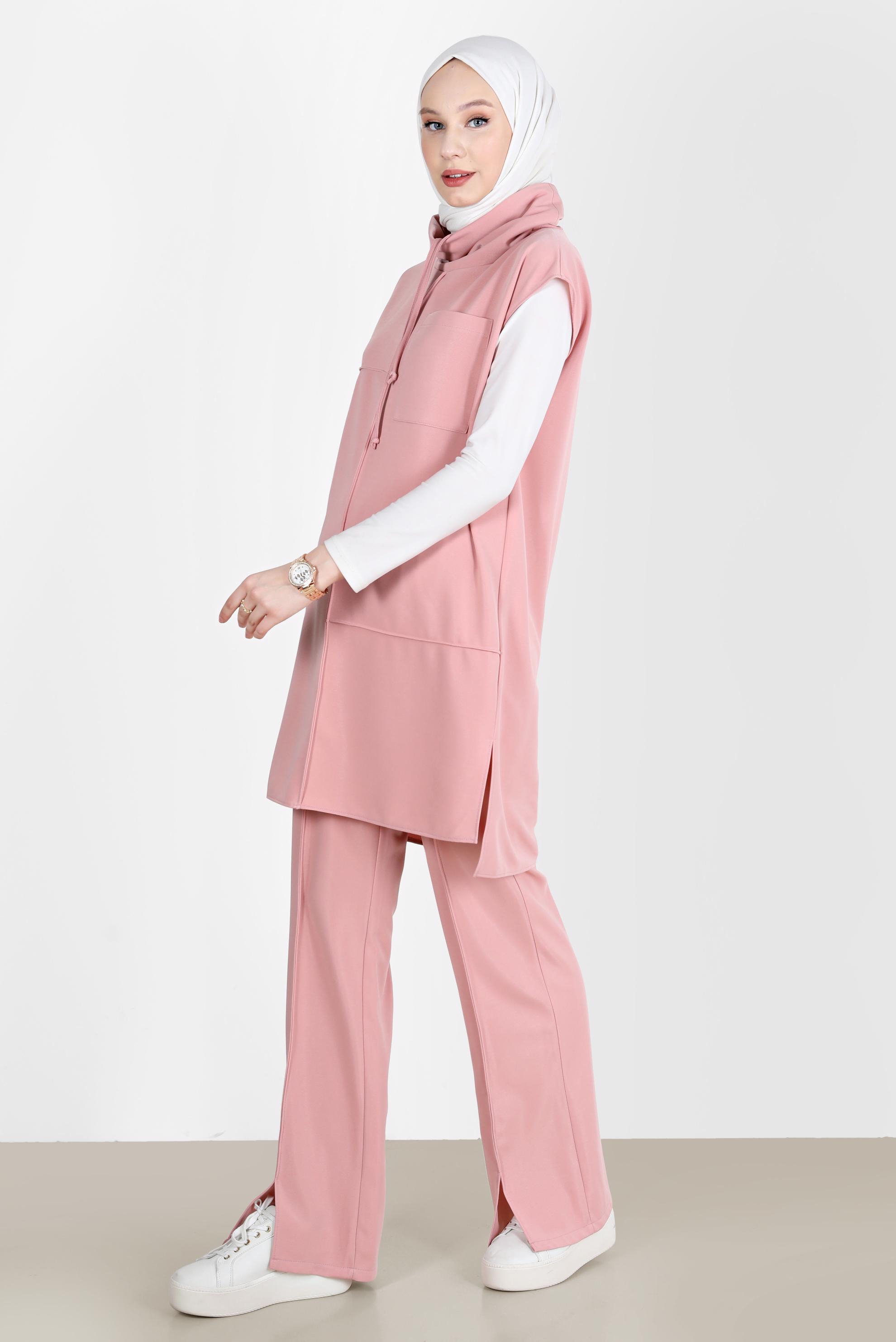 Hijab clothing POWDER SLIT DETAIL 2-PIECE PANTS SUIT 42706 