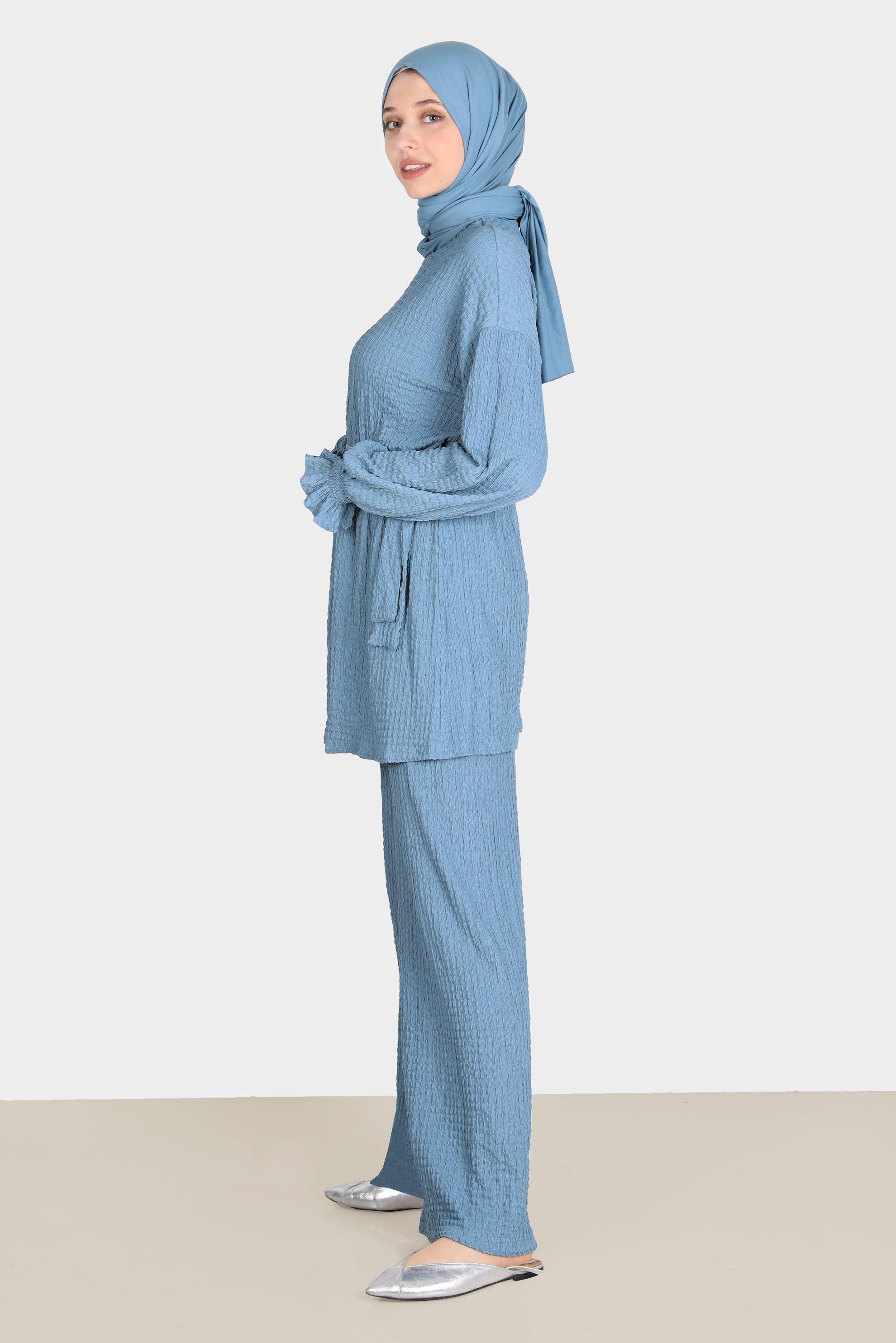 Tesettür giyim LACİVERT WAFFLE EFEKTLİ İKİLİ PANT. TAKIM 42716 